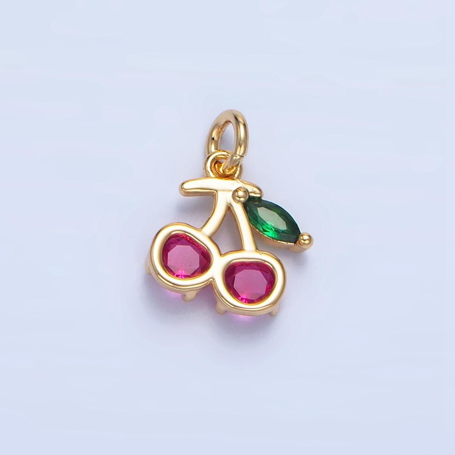 Mini fuchsia cherry charm tiny cz fruit charm 24k gold filled pendant jewelry for bracelet necklace earring x790