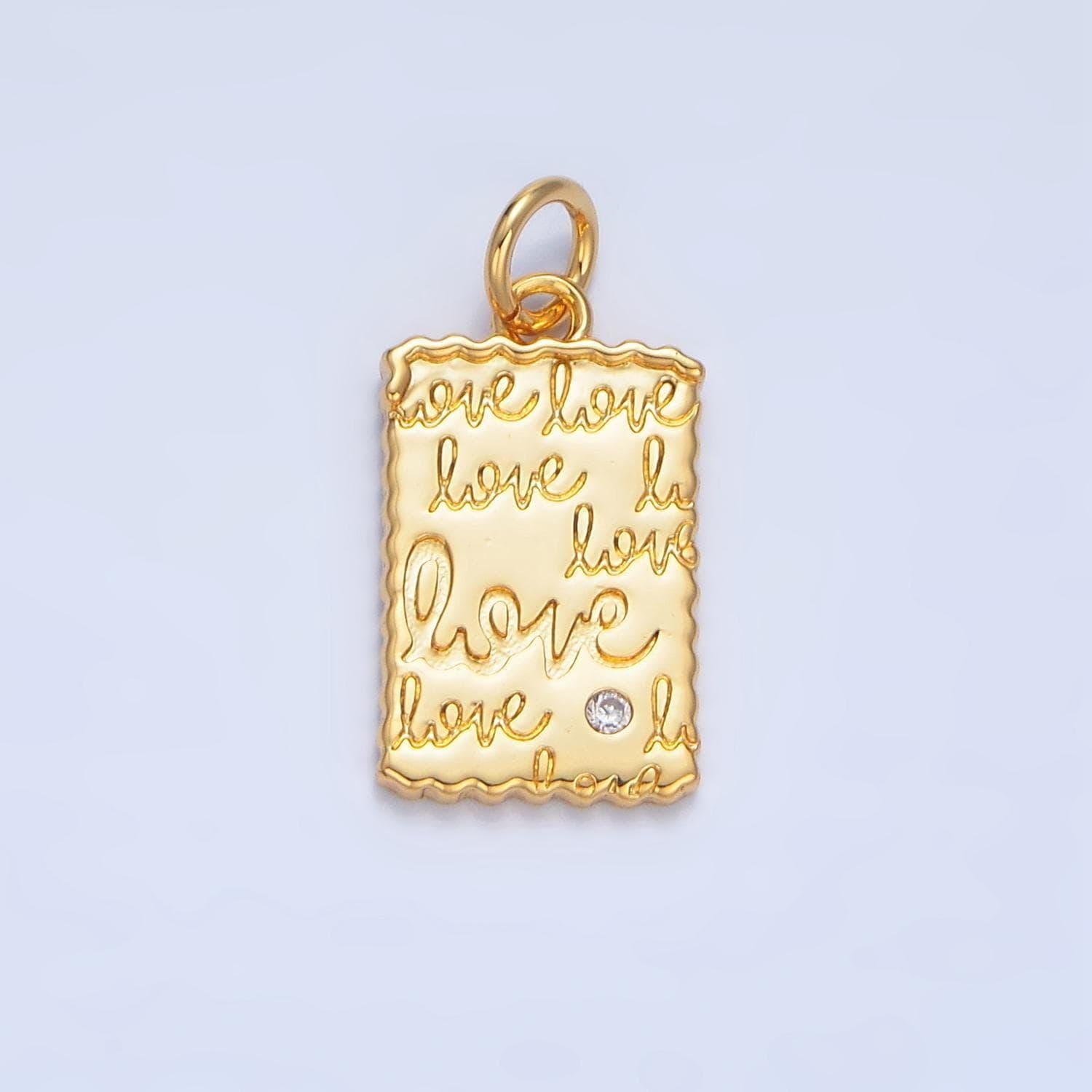 Rectangle 'love' scripted 24k gold filled charm | x-839