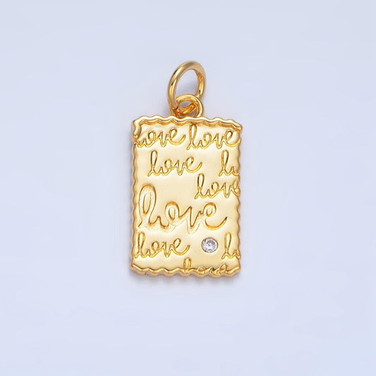 Rectangle 'love' scripted 24k gold filled charm | x-839