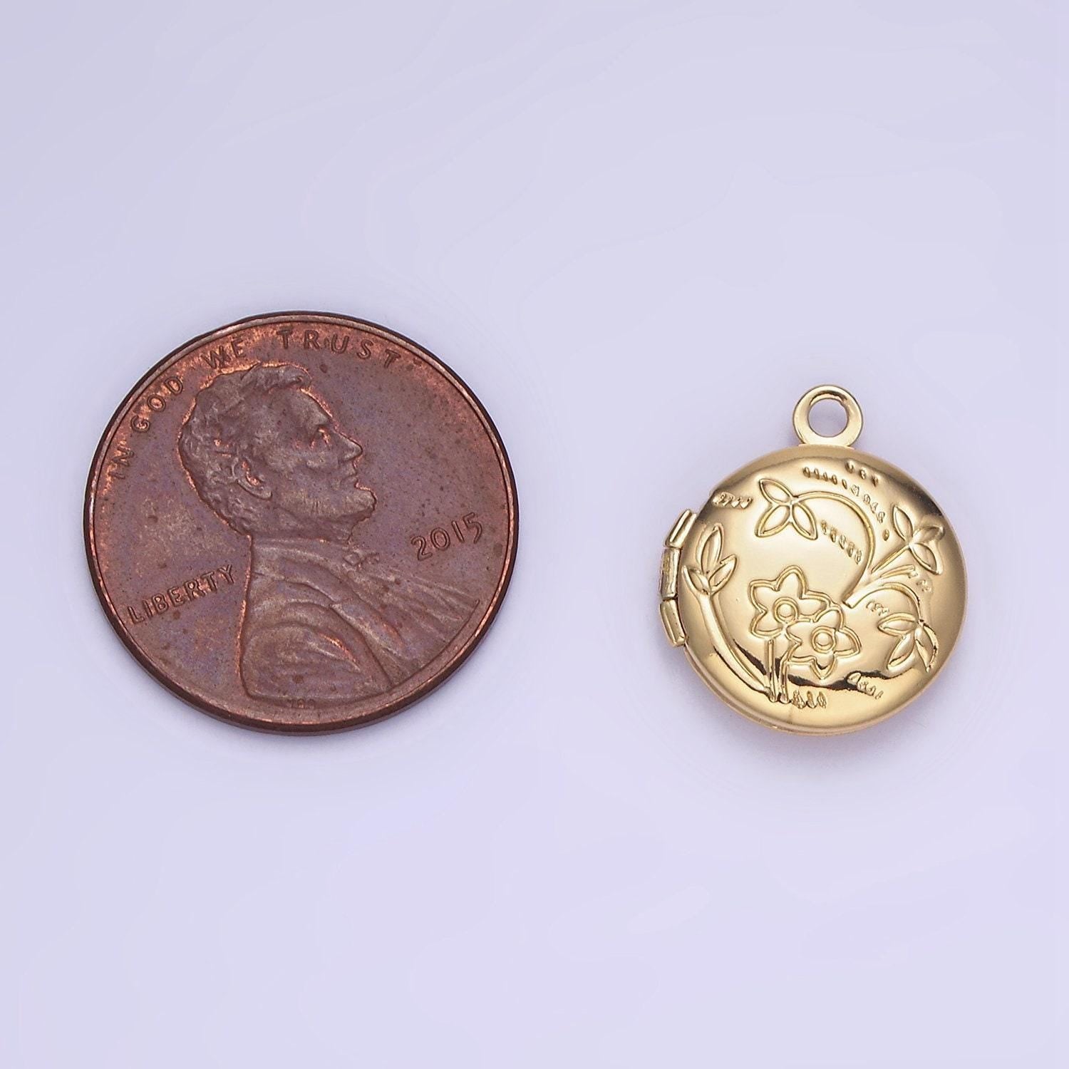 24k gold filled nature flower engraved round locket in gold & silver | d364