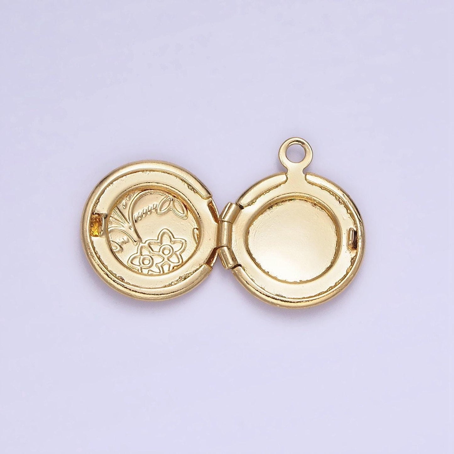24k gold filled nature flower engraved round locket in gold & silver | d364