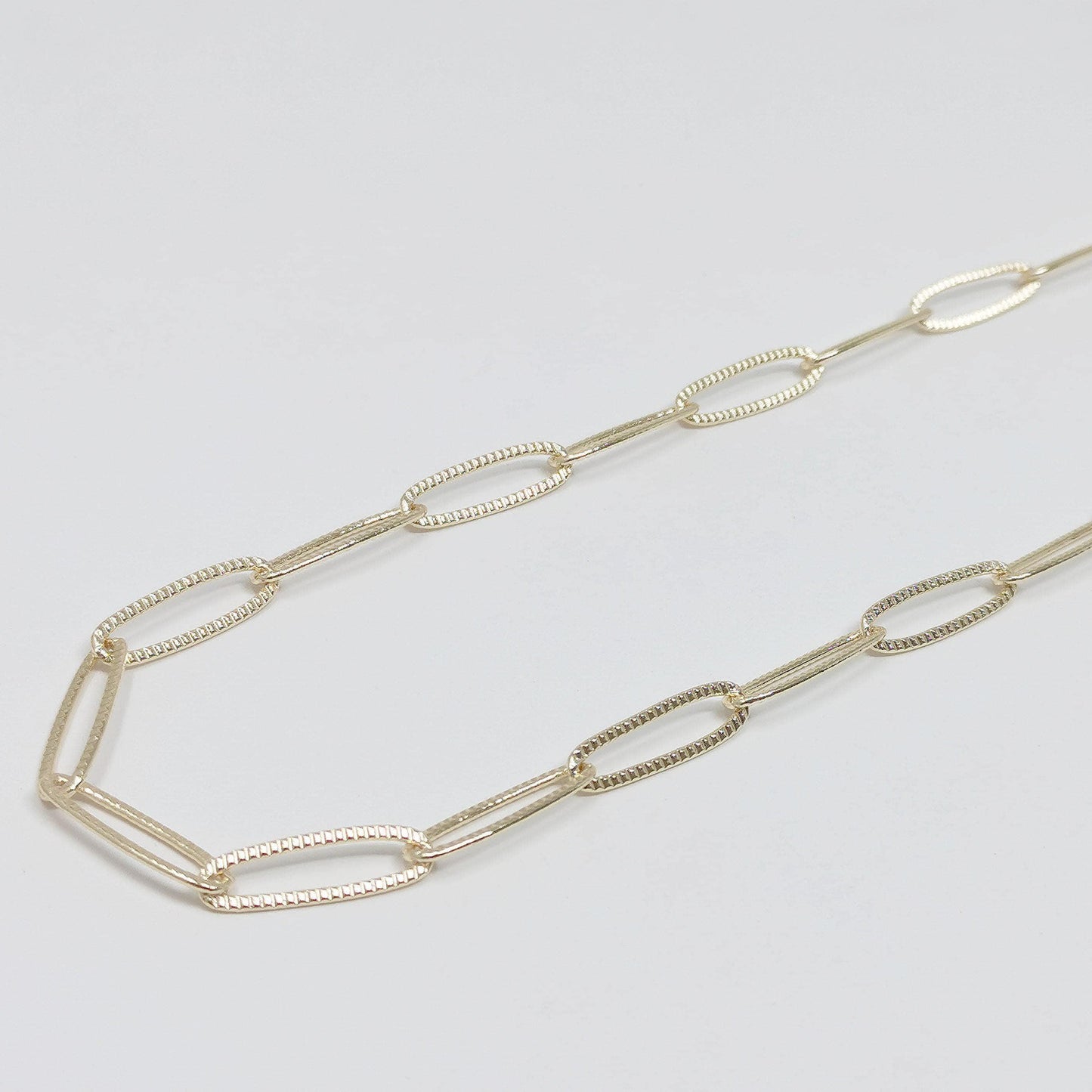 Stripe slender paperclip chain 14k gold by yard, oval link chain by foot, paper clip link for diy craft, roll- 419