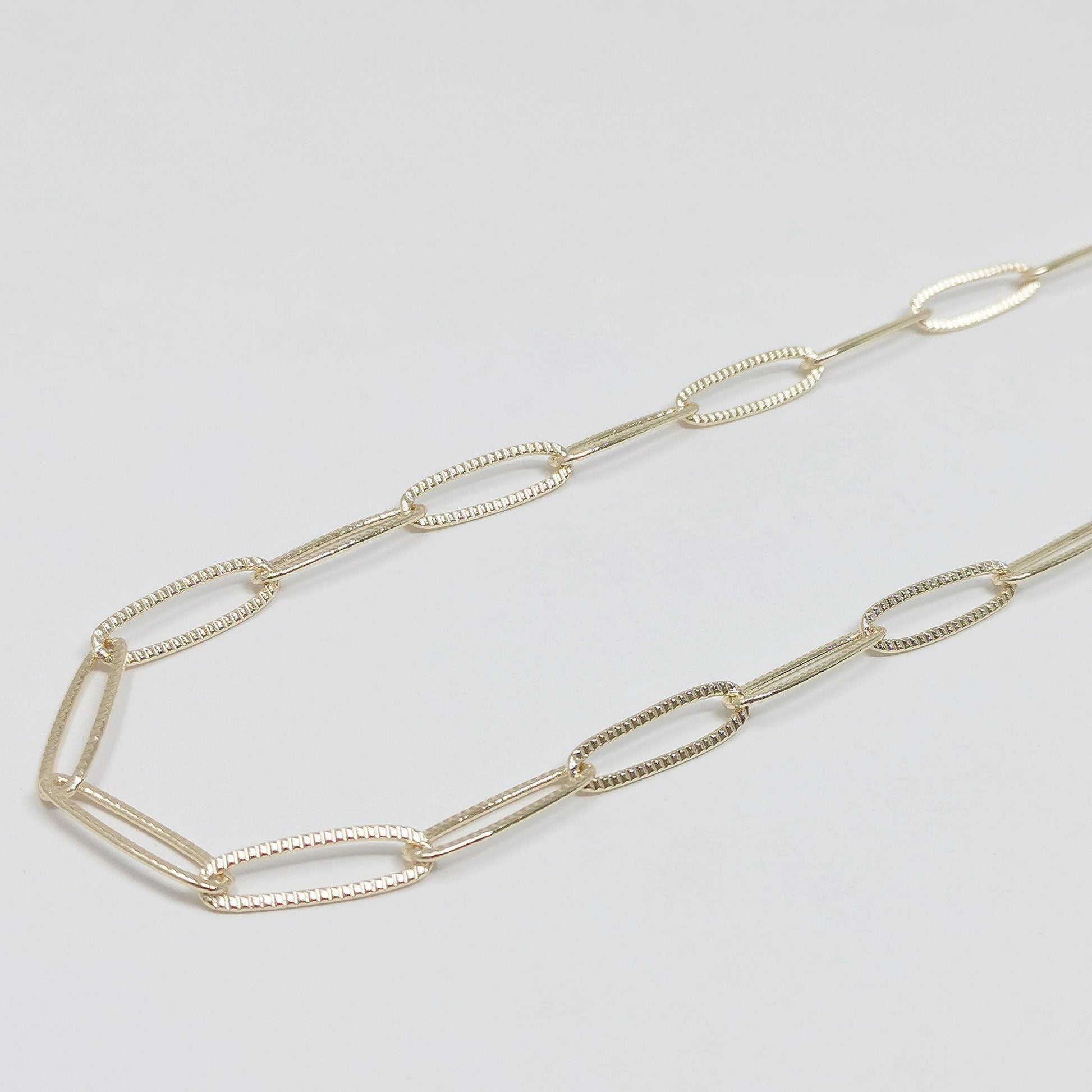 Stripe slender paperclip chain 14k gold by yard, oval link chain by foot, paper clip link for diy craft, roll- 419