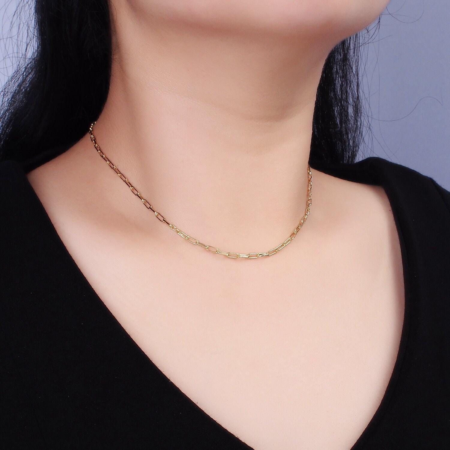 14k gold filled 2.3mm paperclip 16 inch, 18 inch, 20 inch layering chain necklace | wa-2120 ~ wa-2123