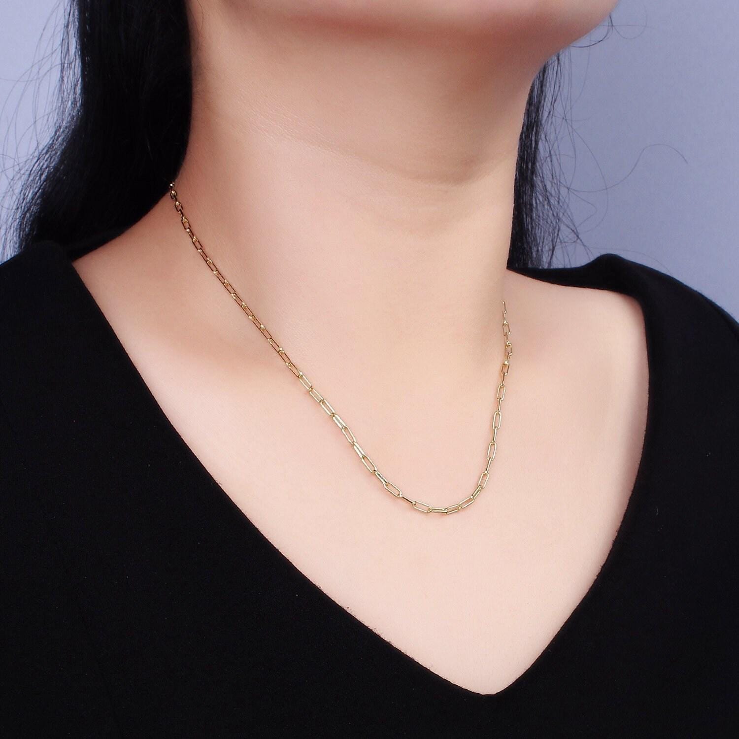 14k gold filled 2.3mm paperclip 16 inch, 18 inch, 20 inch layering chain necklace | wa-2120 ~ wa-2123