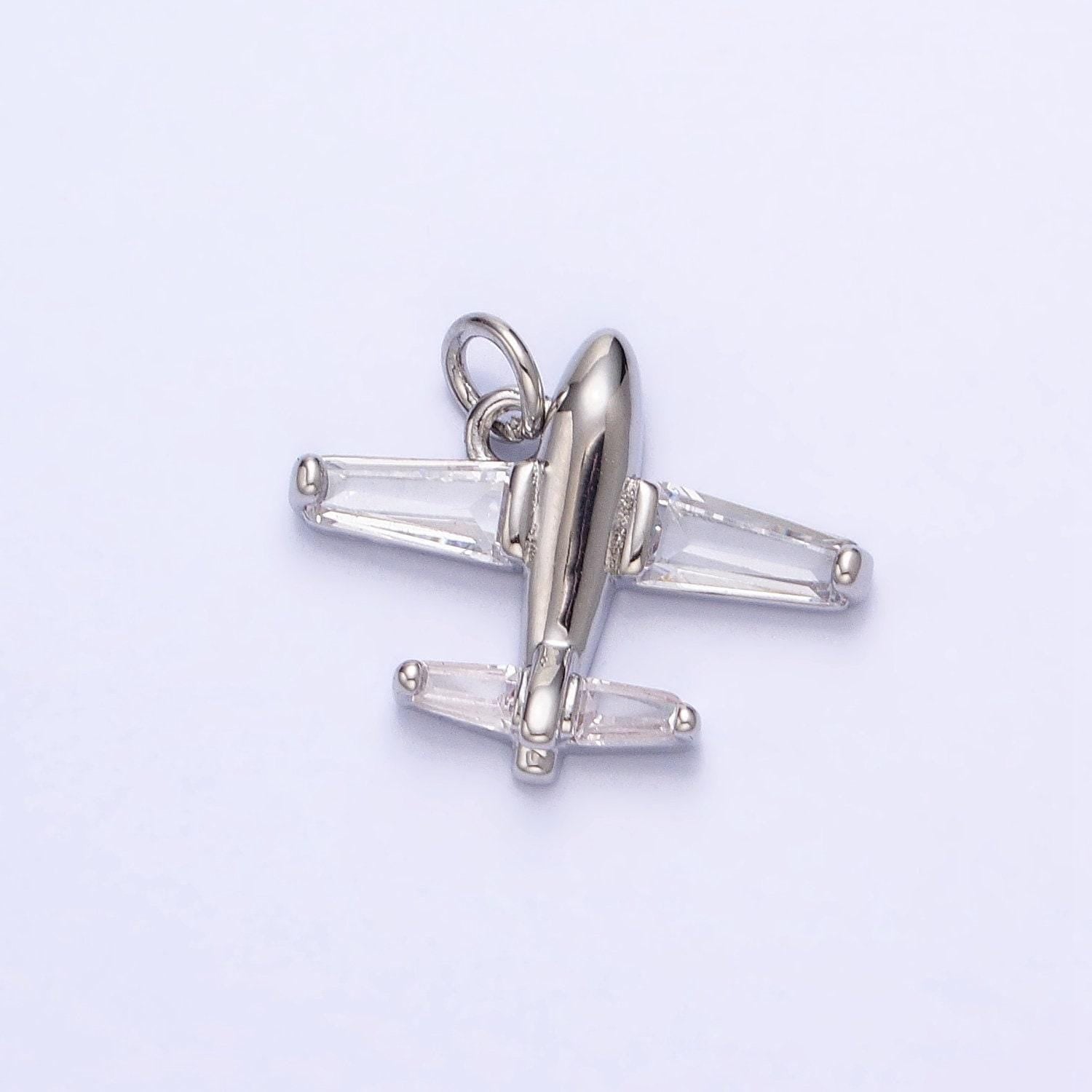 1x gold baguette cz plane charm silver airplane pendant for bracelet necklace earring supply ac703 ac704