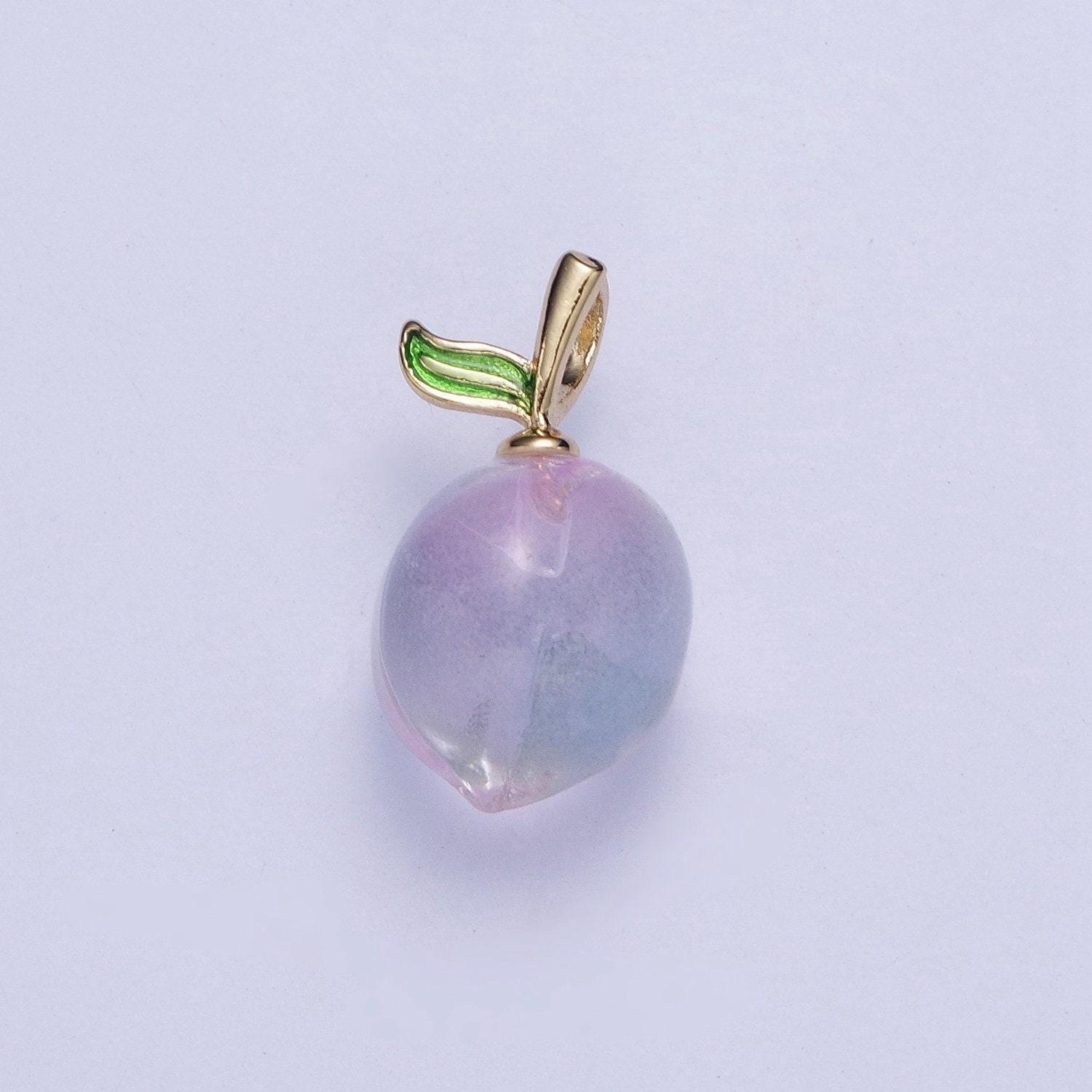 14k gold plated iridescent purple glass bead nature fruit charm pendant for jewelry making | x-187