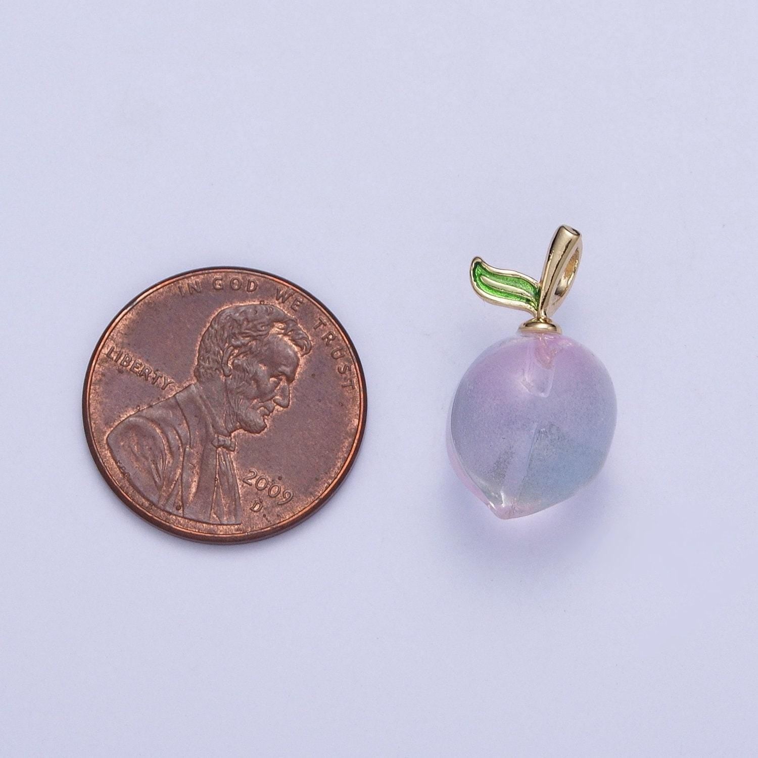 14k gold plated iridescent purple glass bead nature fruit charm pendant for jewelry making | x-187