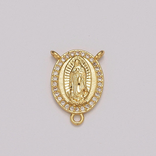Our lady of guadalupe rosary style small centerpiece virgin mary medal symbol gold filled chapelet center or jewelry connector