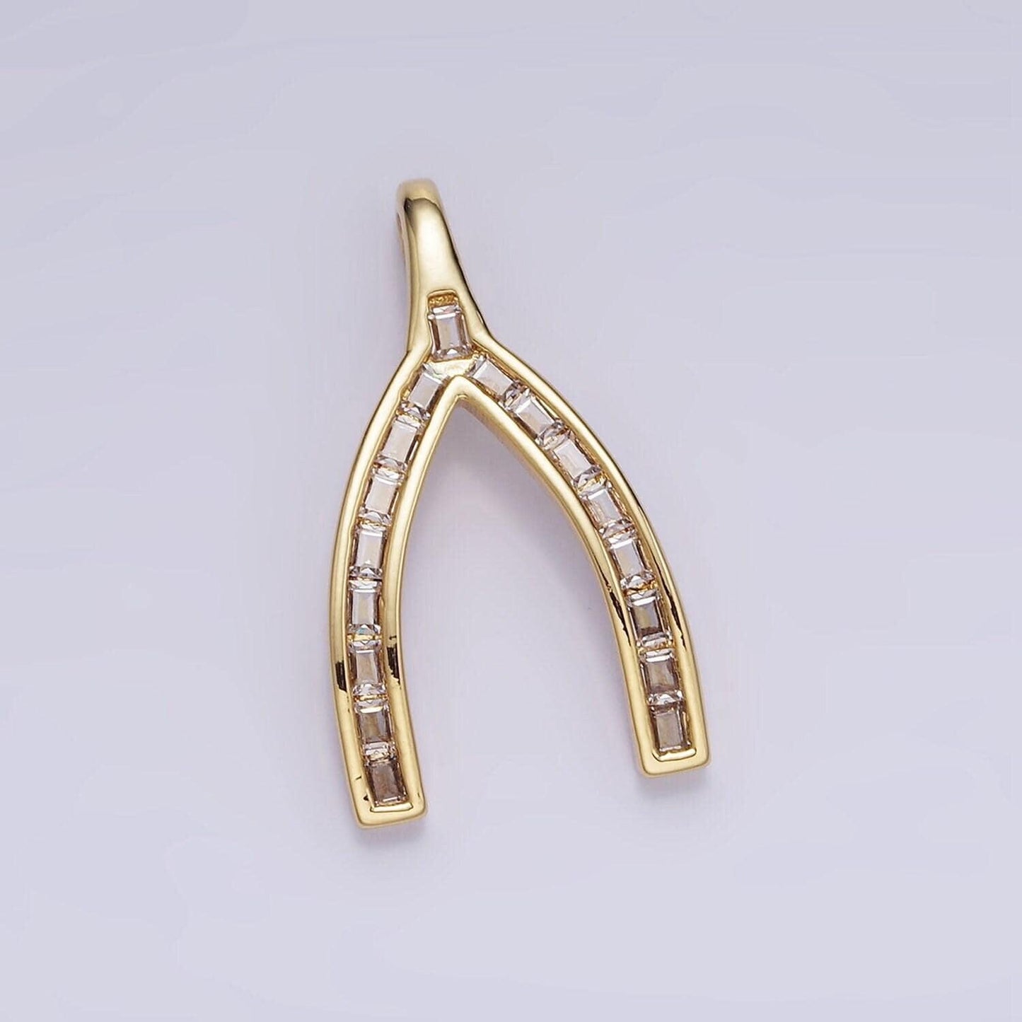 Dainty wishbone charm with cubic zirconia wish bone pendant good luck charm in 14k gold filled aa-1269