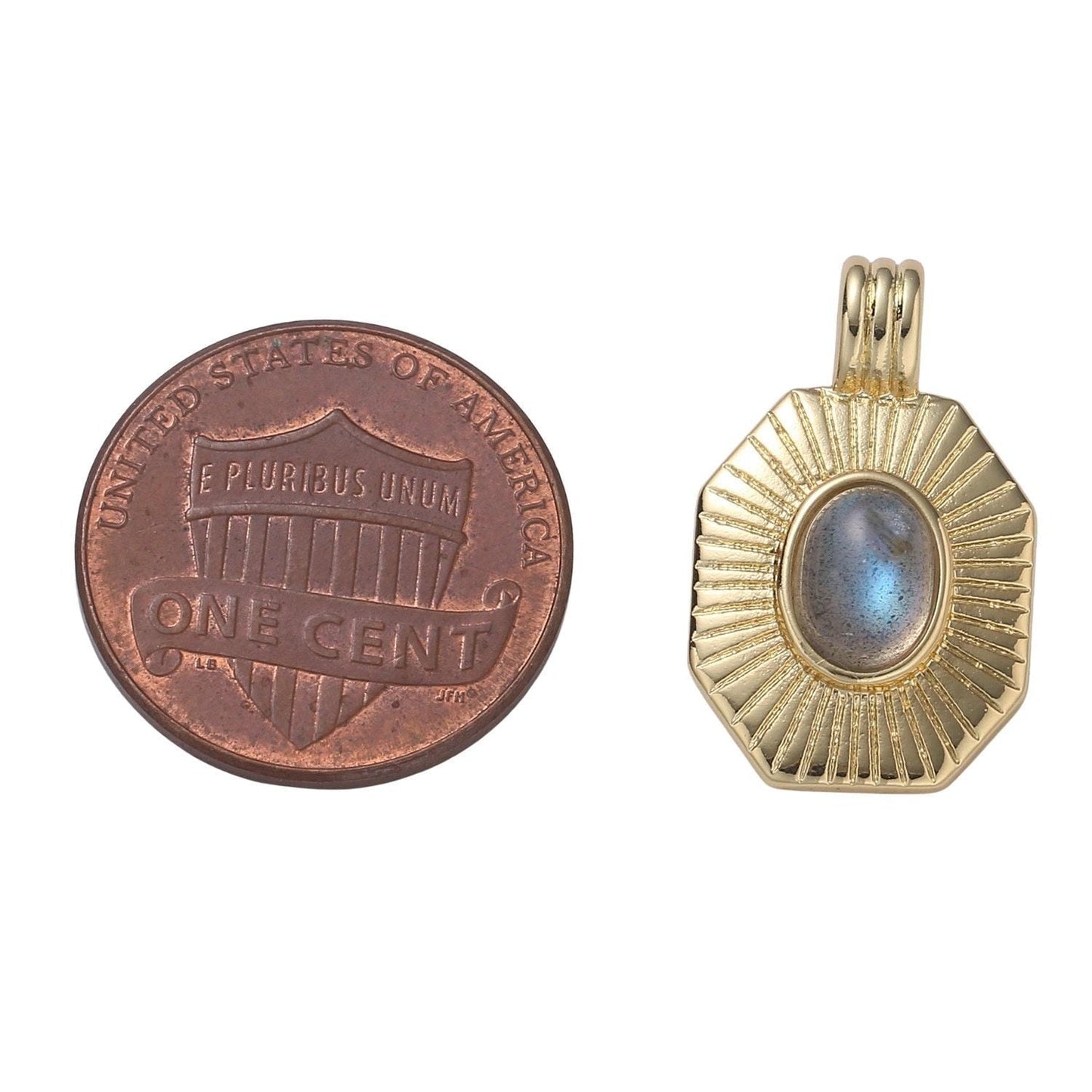 Sunburst gold oval moonstone solitaire charm hexagon tag bracelet pendant, gold charm for bracelet necklace supply diy jewelry pdgf 2173