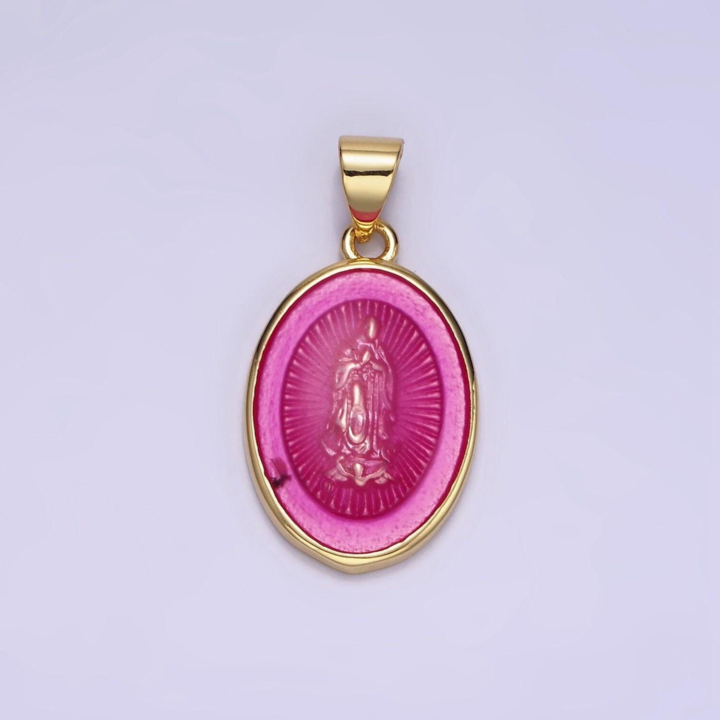 14k gold filled virgin mary jesus christ catholic bijoux colorful resin oval medallion charm lady guadalupe pendant for necklace | aa-1140