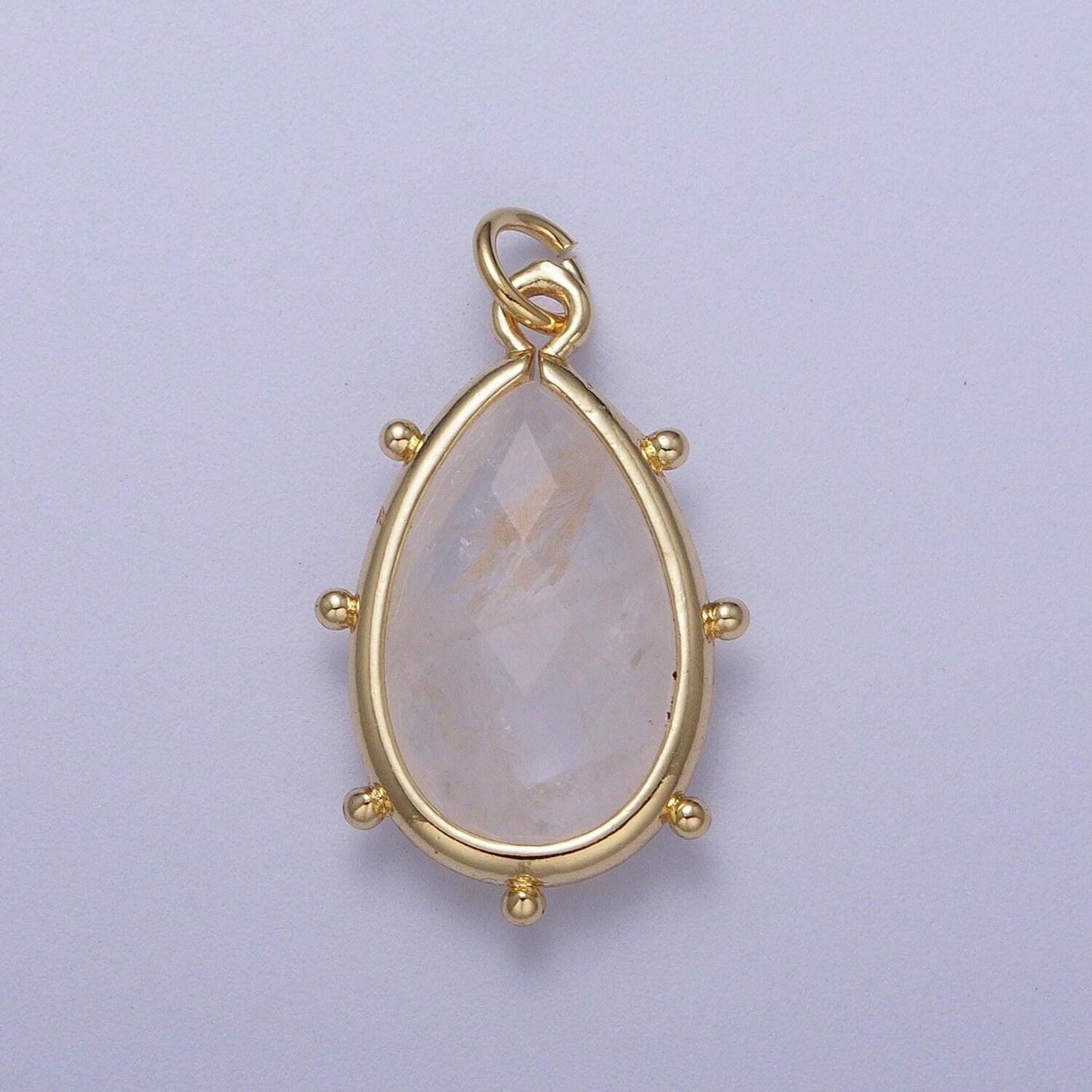Pear teardrop 25.6mm x 14mm dainty gemstone drop charm gold rim bezel faceted gemstone pendant for necklace bracelet earring component c040