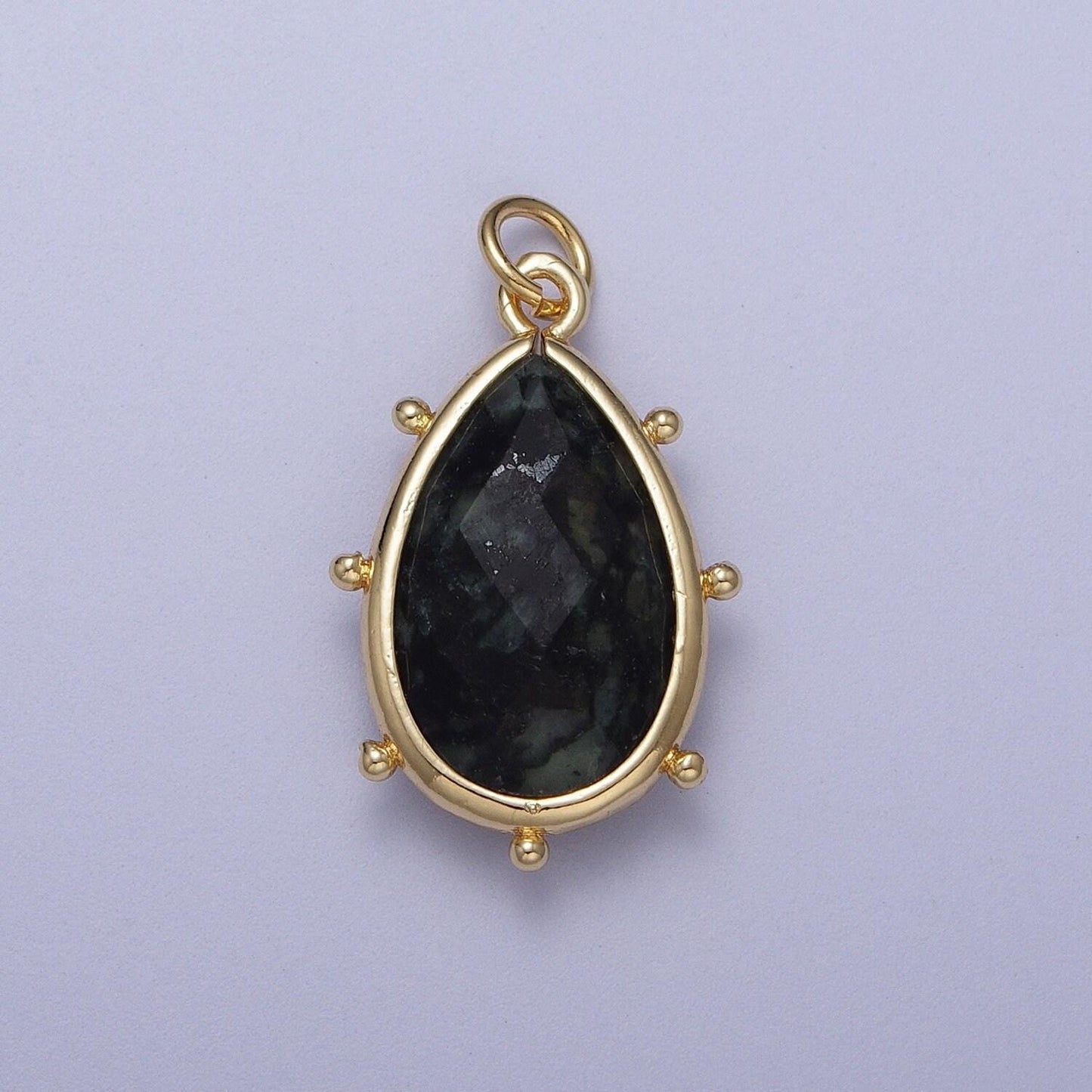 Pear teardrop 25.6mm x 14mm dainty gemstone drop charm gold rim bezel faceted gemstone pendant for necklace bracelet earring component c040