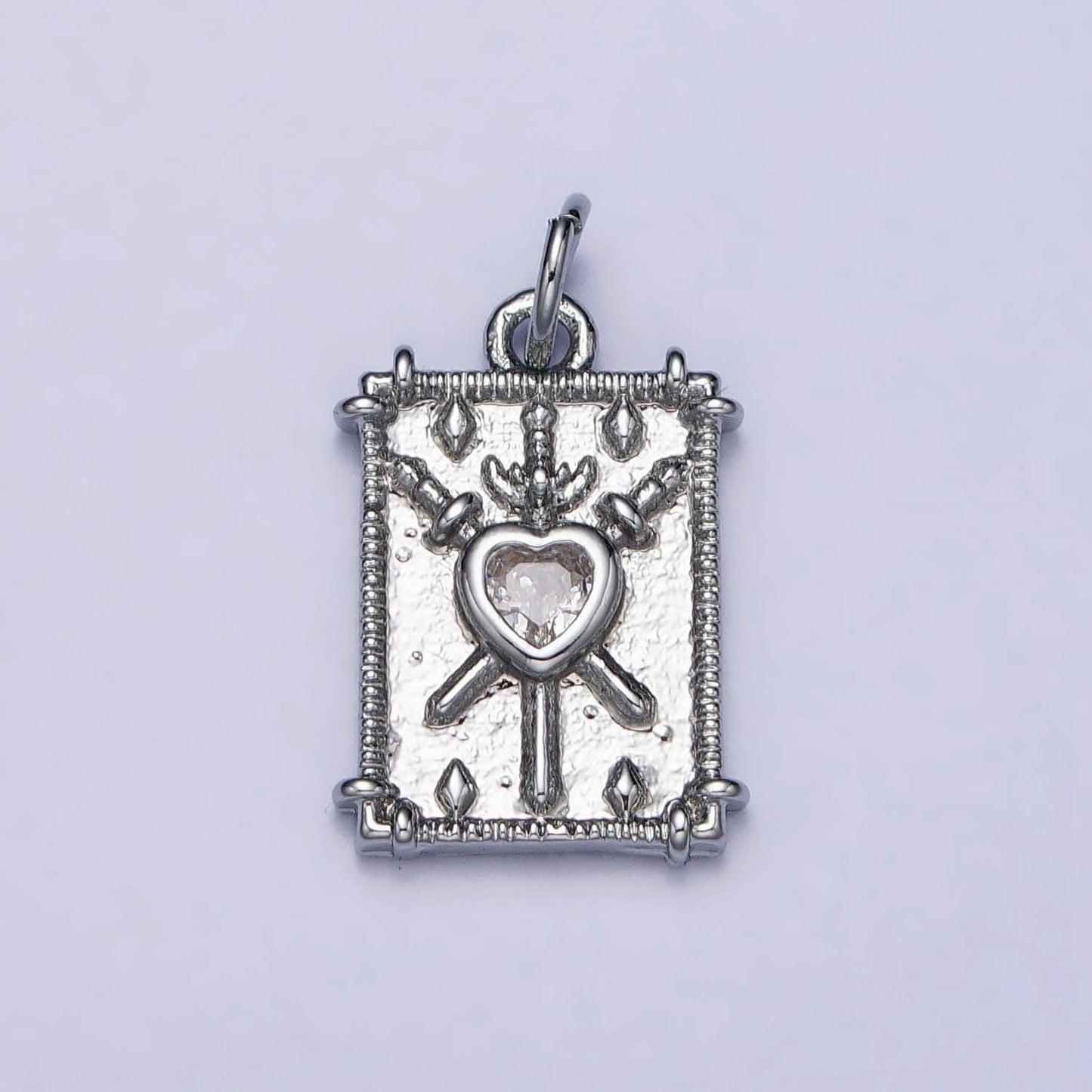 18k gold filled heat charm silver tarot three of swords card clear cz heart rectangular charm | ac997 ac998