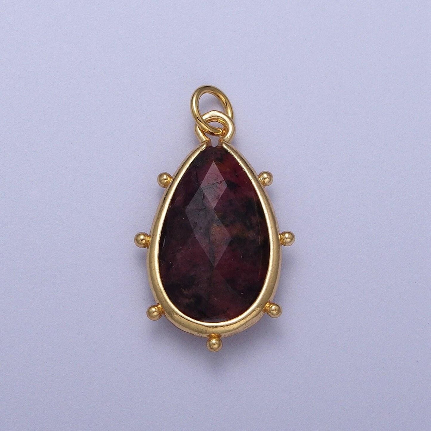Pear teardrop 25.6mm x 14mm dainty gemstone drop charm gold rim bezel faceted gemstone pendant for necklace bracelet earring component c040