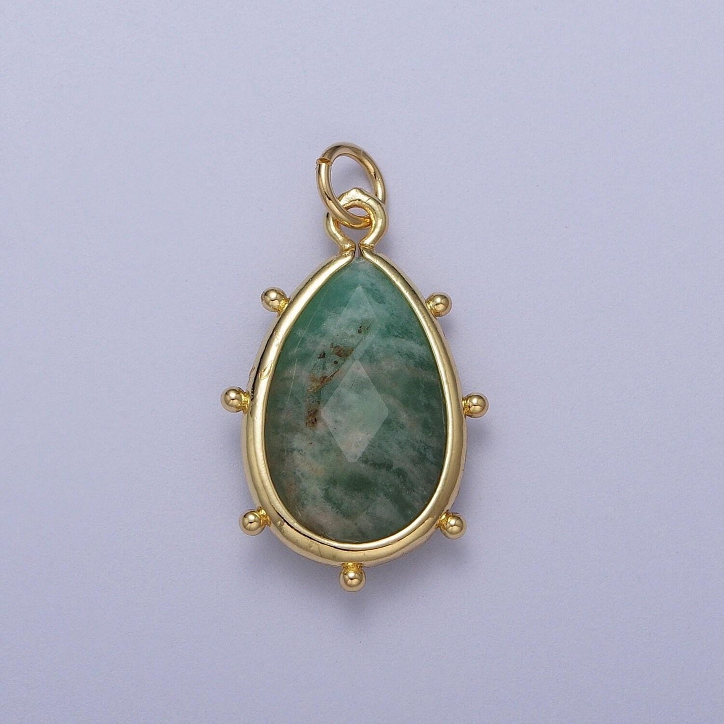 Pear teardrop 25.6mm x 14mm dainty gemstone drop charm gold rim bezel faceted gemstone pendant for necklace bracelet earring component c040