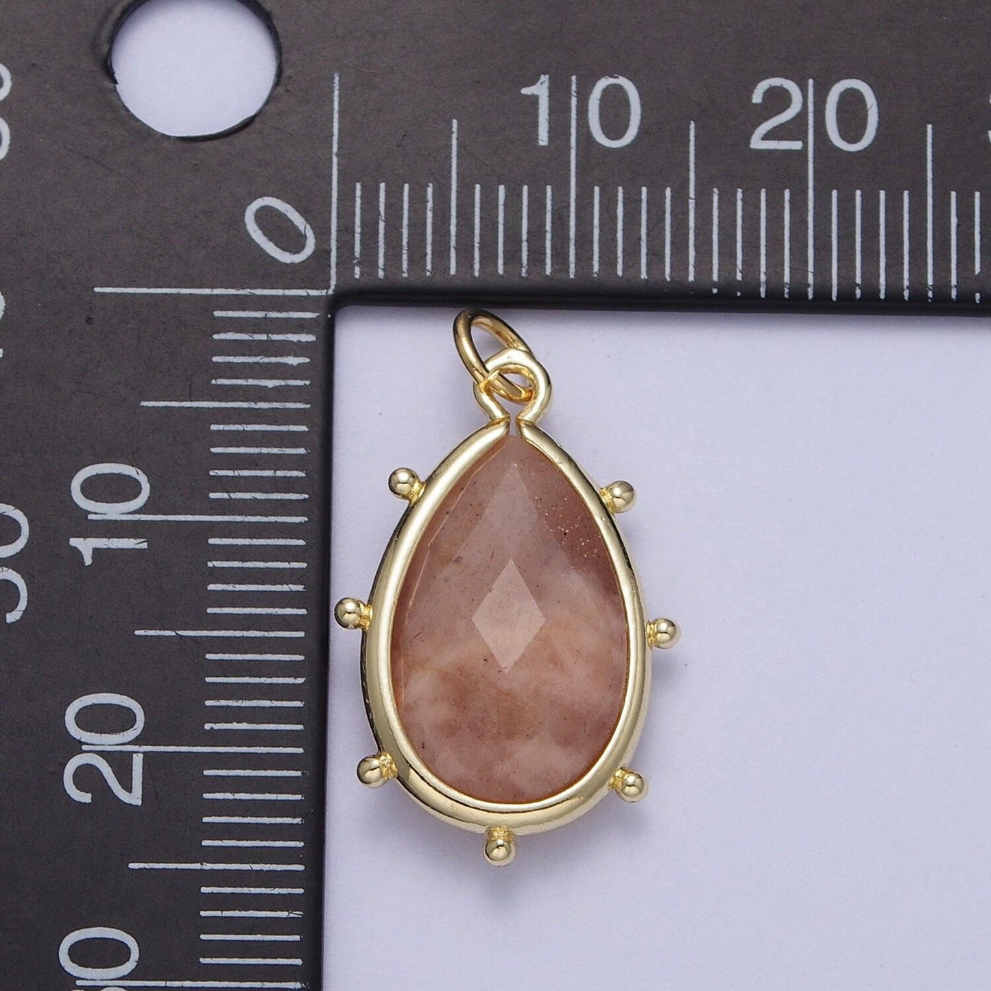 Pear teardrop 25.6mm x 14mm dainty gemstone drop charm gold rim bezel faceted gemstone pendant for necklace bracelet earring component c040