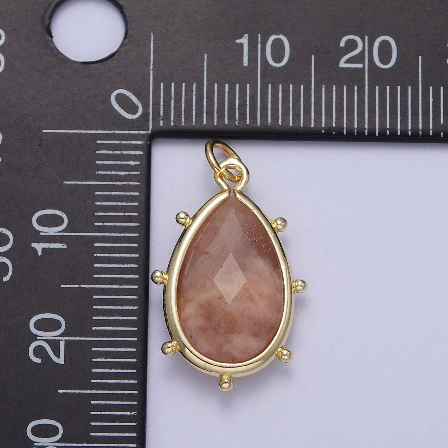 Pear teardrop 25.6mm x 14mm dainty gemstone drop charm gold rim bezel faceted gemstone pendant for necklace bracelet earring component c040