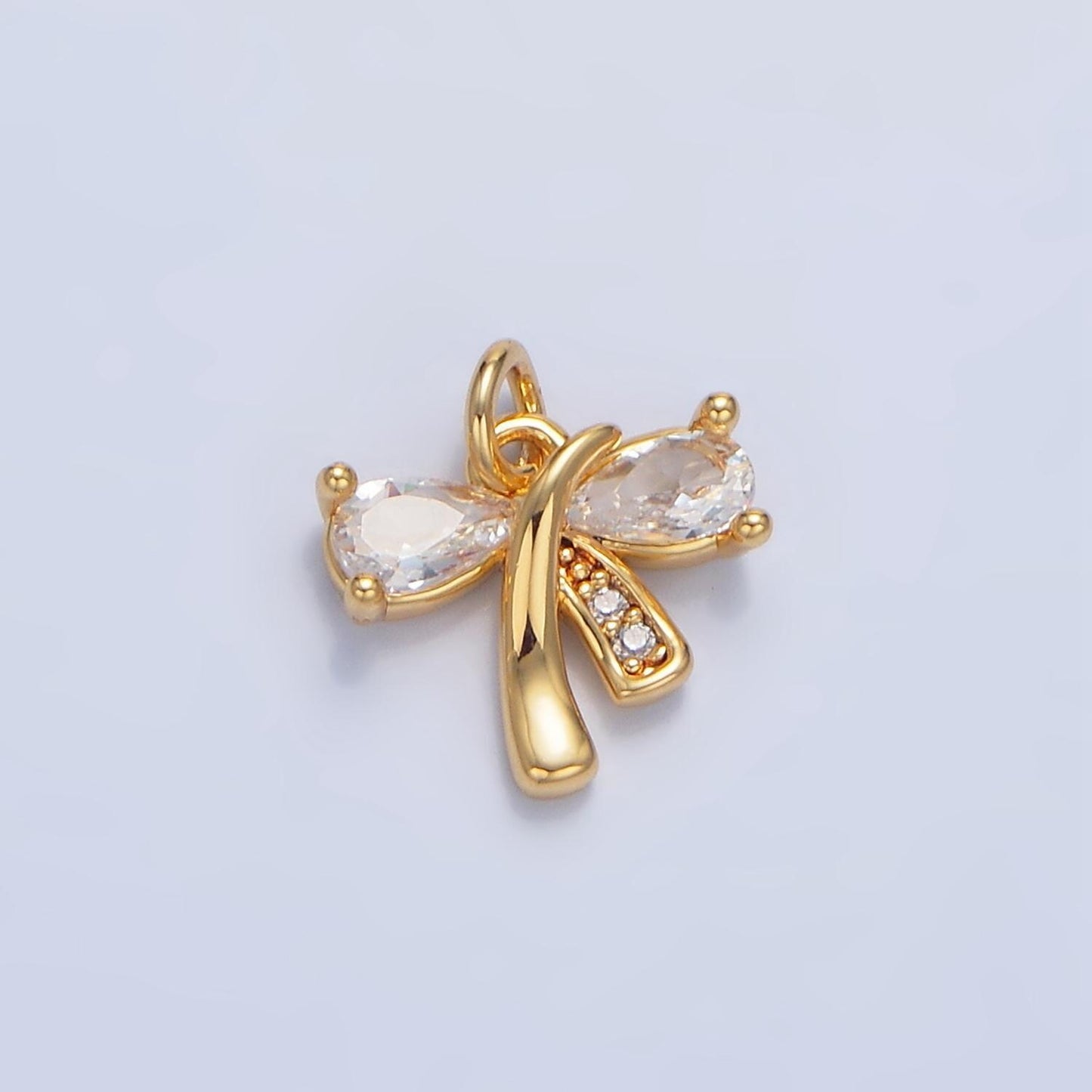 Mini gold bow charm micro pave ribbon charm clear cubic charms cz gold charm dainty minimalist jewelry supply x860