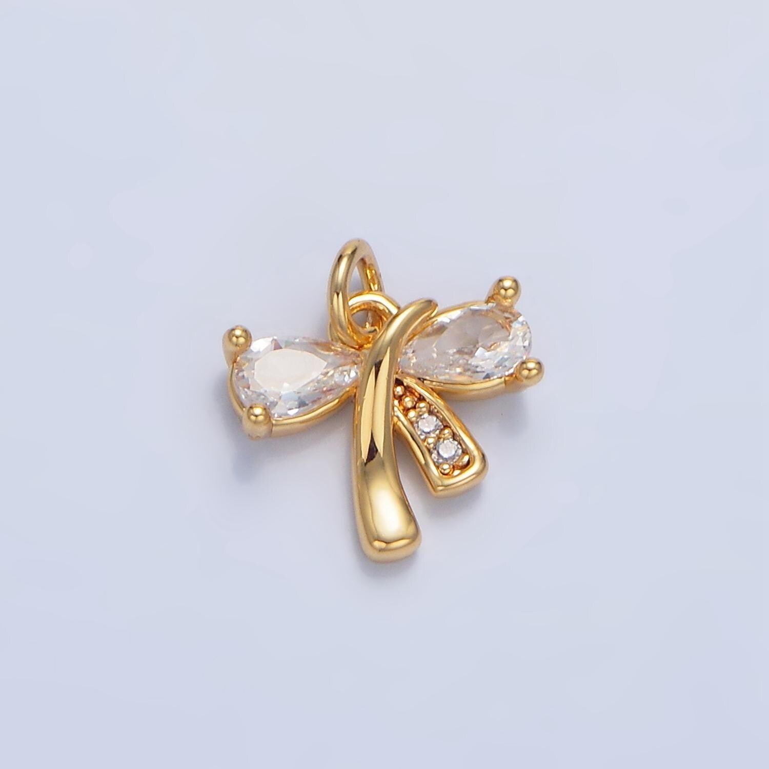 Mini gold bow charm micro pave ribbon charm clear cubic charms cz gold charm dainty minimalist jewelry supply x860