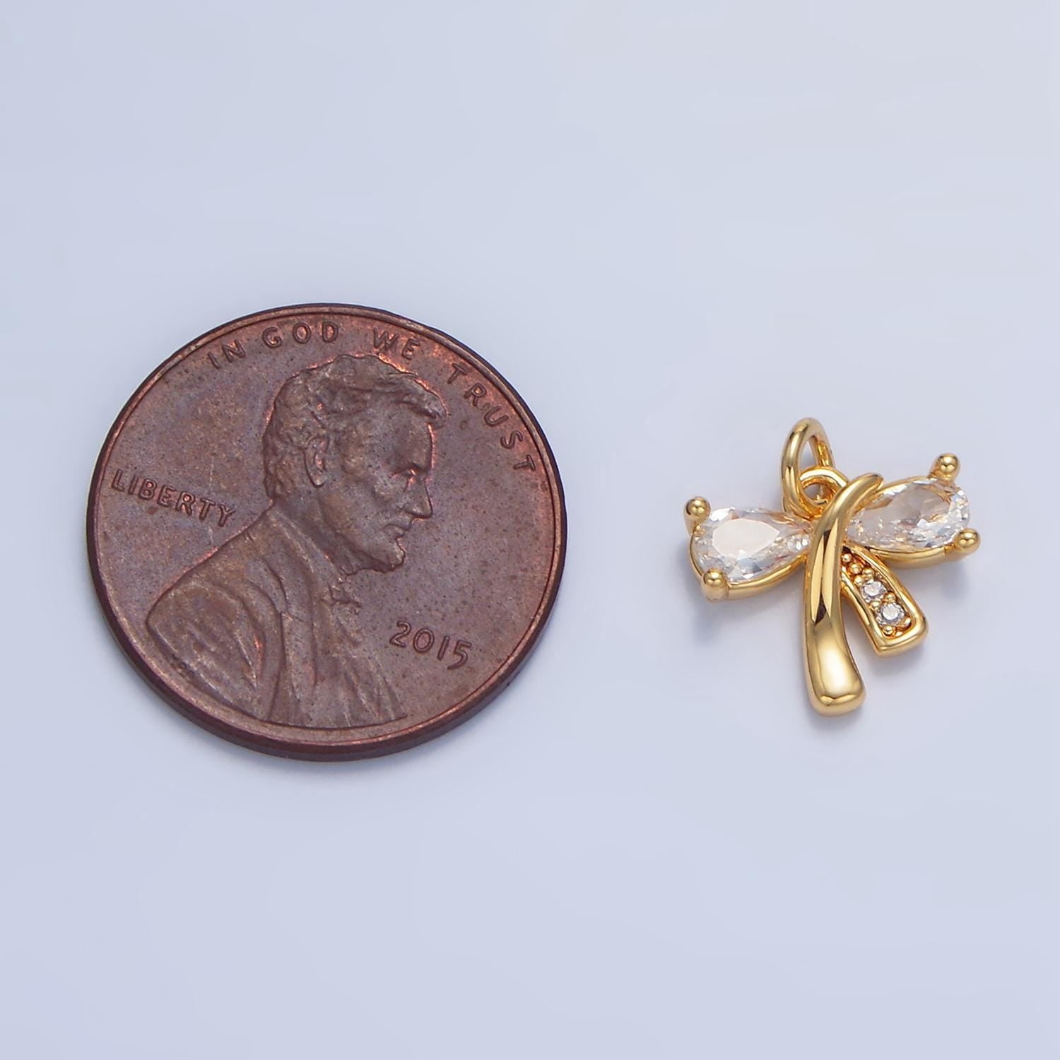 Mini gold bow charm micro pave ribbon charm clear cubic charms cz gold charm dainty minimalist jewelry supply x860