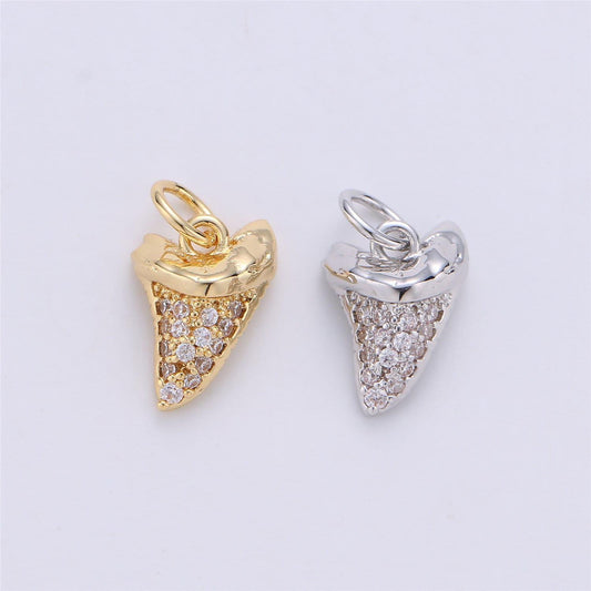 Micro pave gold tiny small shark tooth charm for bracelet earring charm jewelry making supply 15x10mm i-280