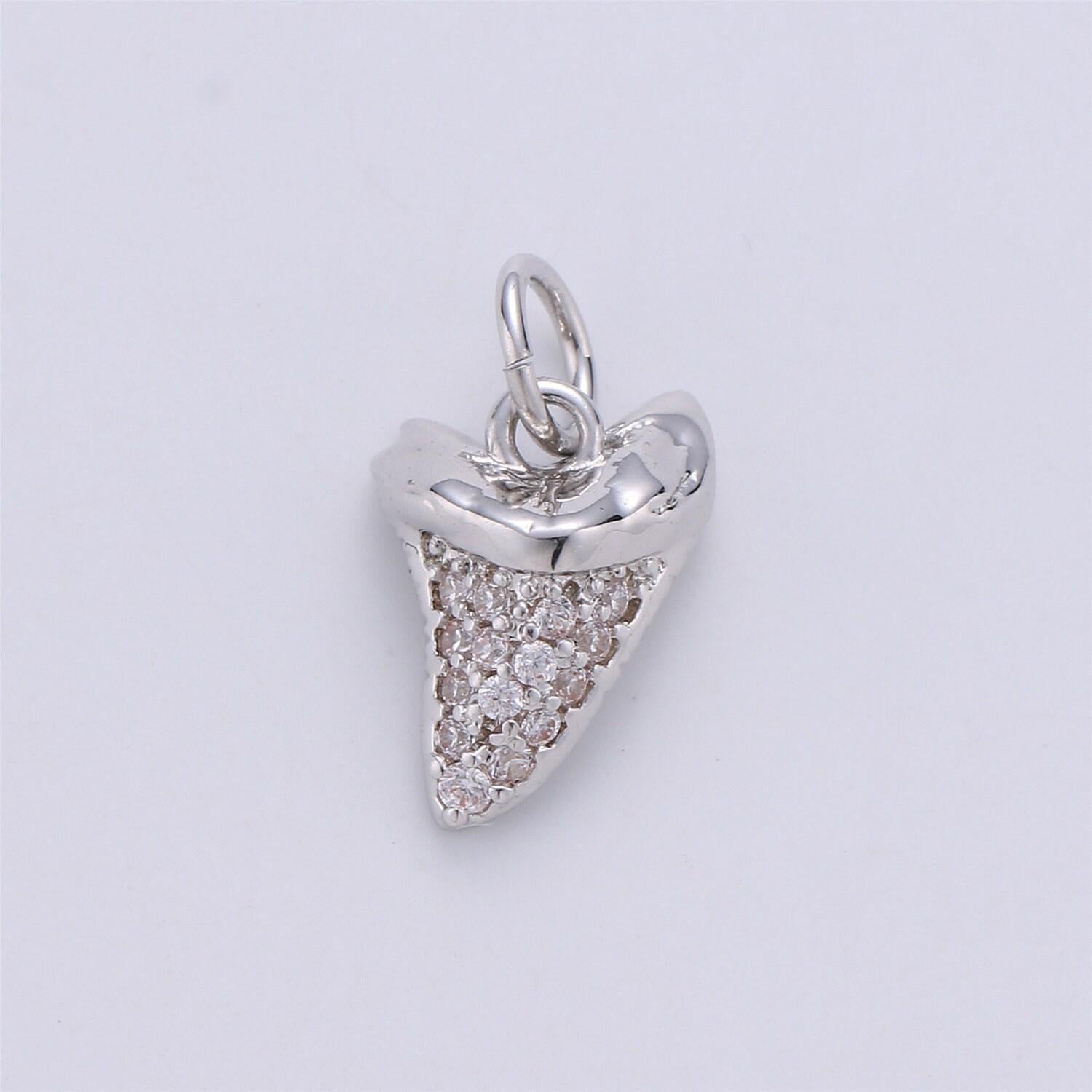 Micro pave gold tiny small shark tooth charm for bracelet earring charm jewelry making supply 15x10mm i-280