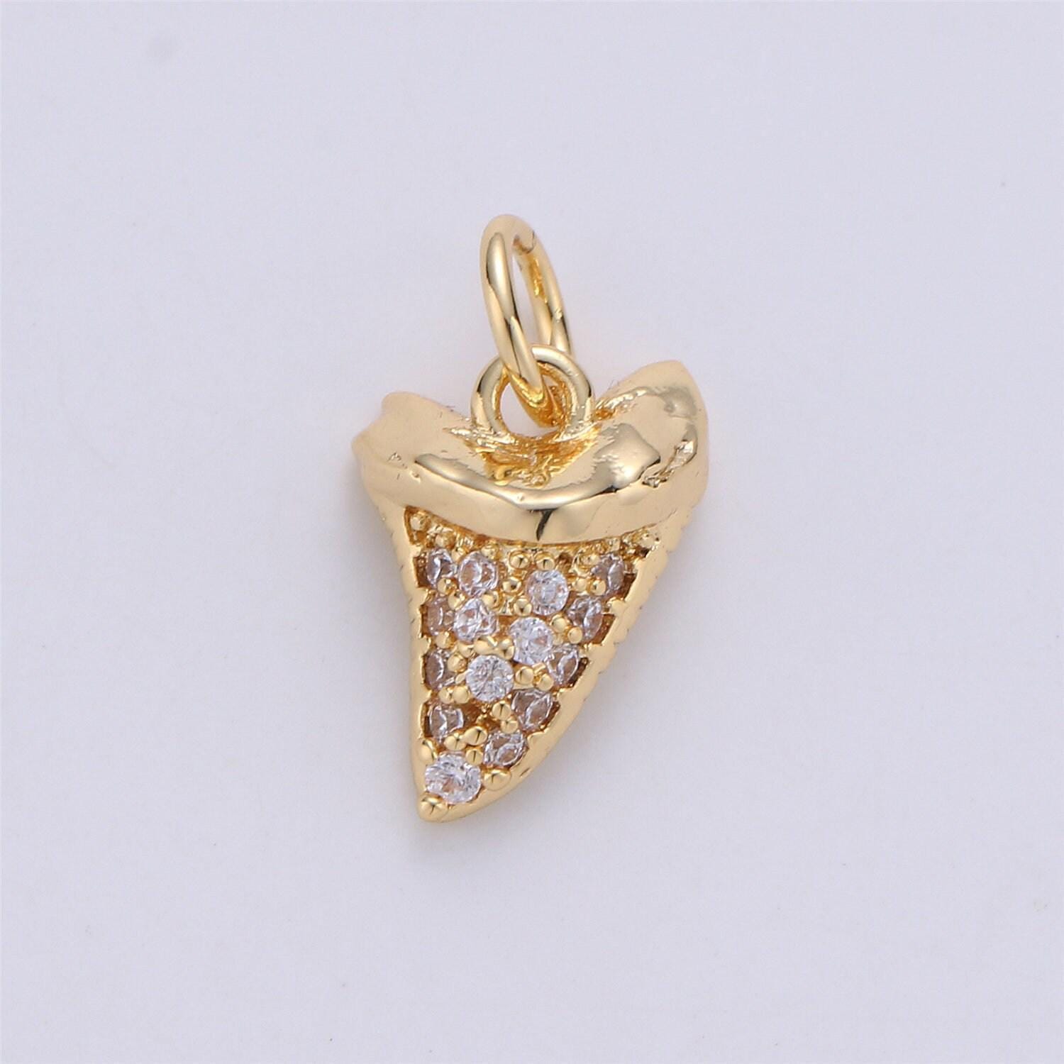Micro pave gold tiny small shark tooth charm for bracelet earring charm jewelry making supply 15x10mm i-280