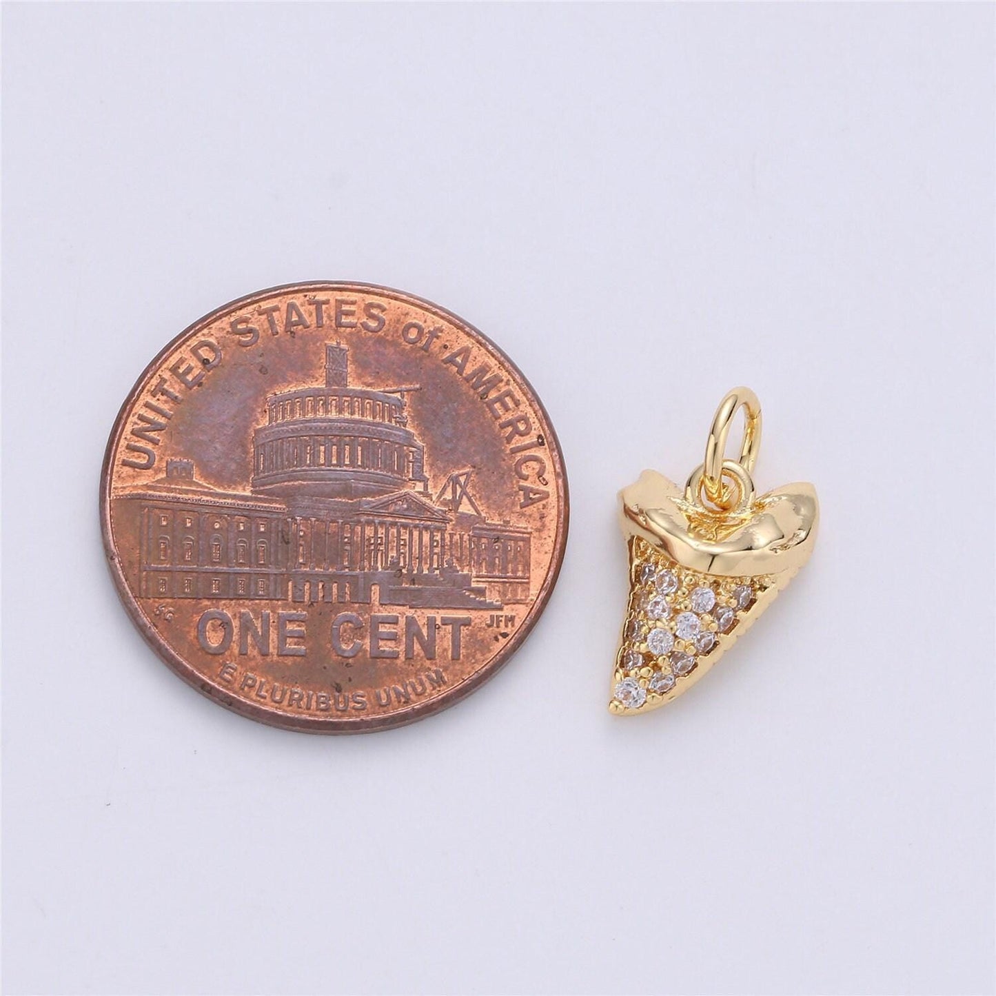 Micro pave gold tiny small shark tooth charm for bracelet earring charm jewelry making supply 15x10mm i-280