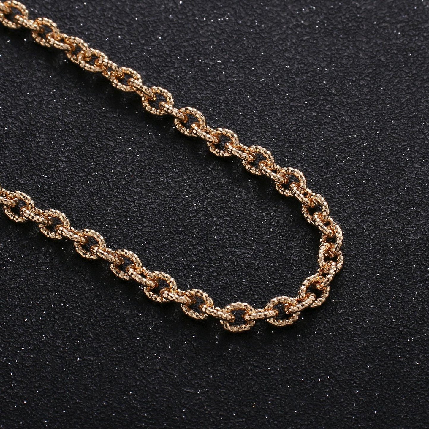 16k gold rolo cable chain by yard, fancy rolo chain by foot, wholesale bulk roll chain for diy jewelry, 0.8 mm thick,268
