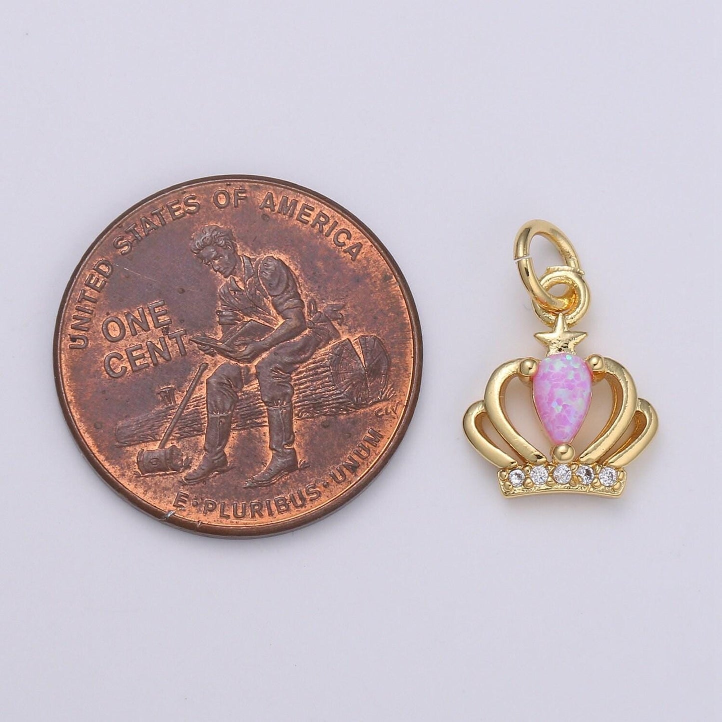 1pc crown 14k gold opal cz pendant charm, micro pave cz pendant charm, white, blue, pink tiara pendant jewelry, hgf-1996, 1997, 1998