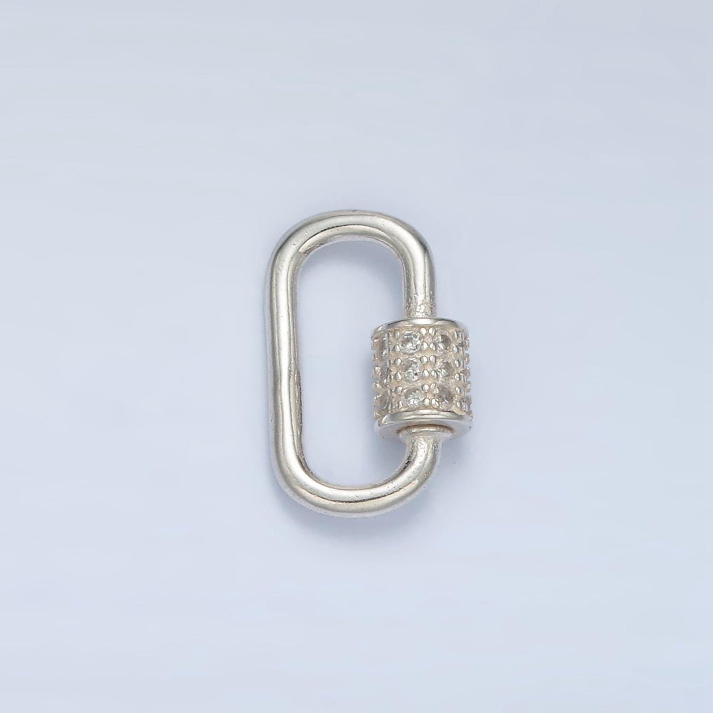 Dainty slim silver oval carabiner s925 sterling silver dainty screw lock clasp with cz for jewelry making sl-508