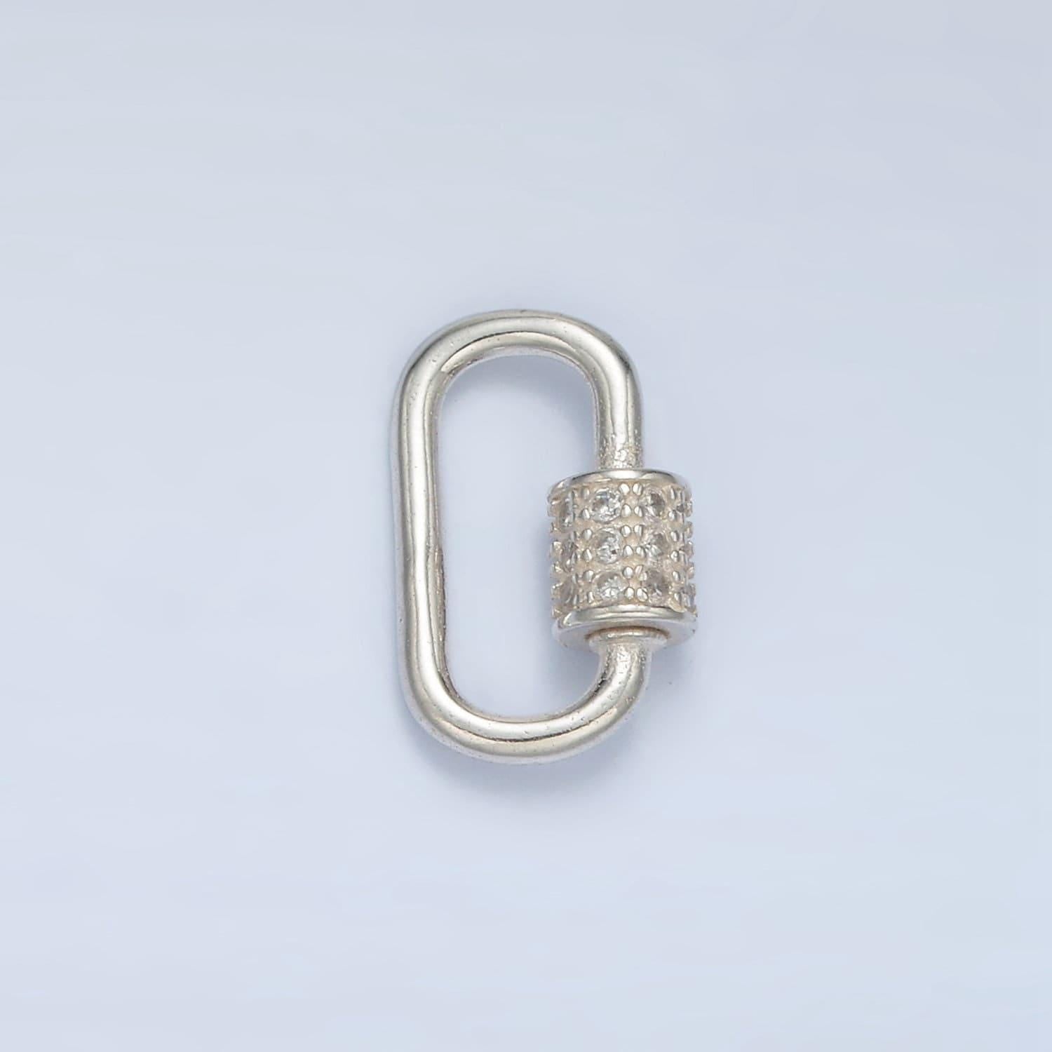 Dainty slim silver oval carabiner s925 sterling silver dainty screw lock clasp with cz for jewelry making sl-508