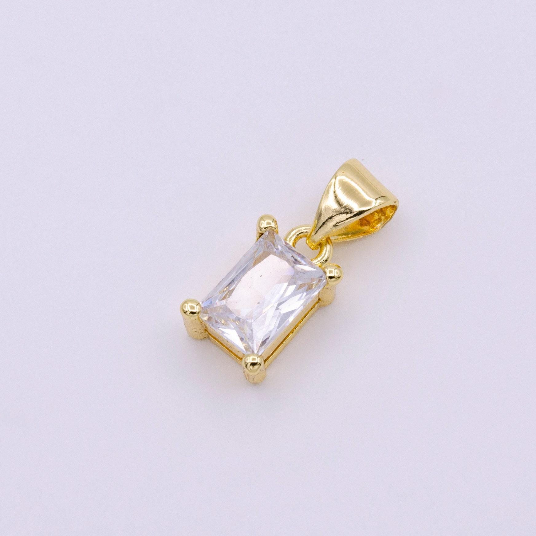 Dainty emerald cut charm cz gold filled set with cubic zirconia accent for bracelet necklace earring jewelry making