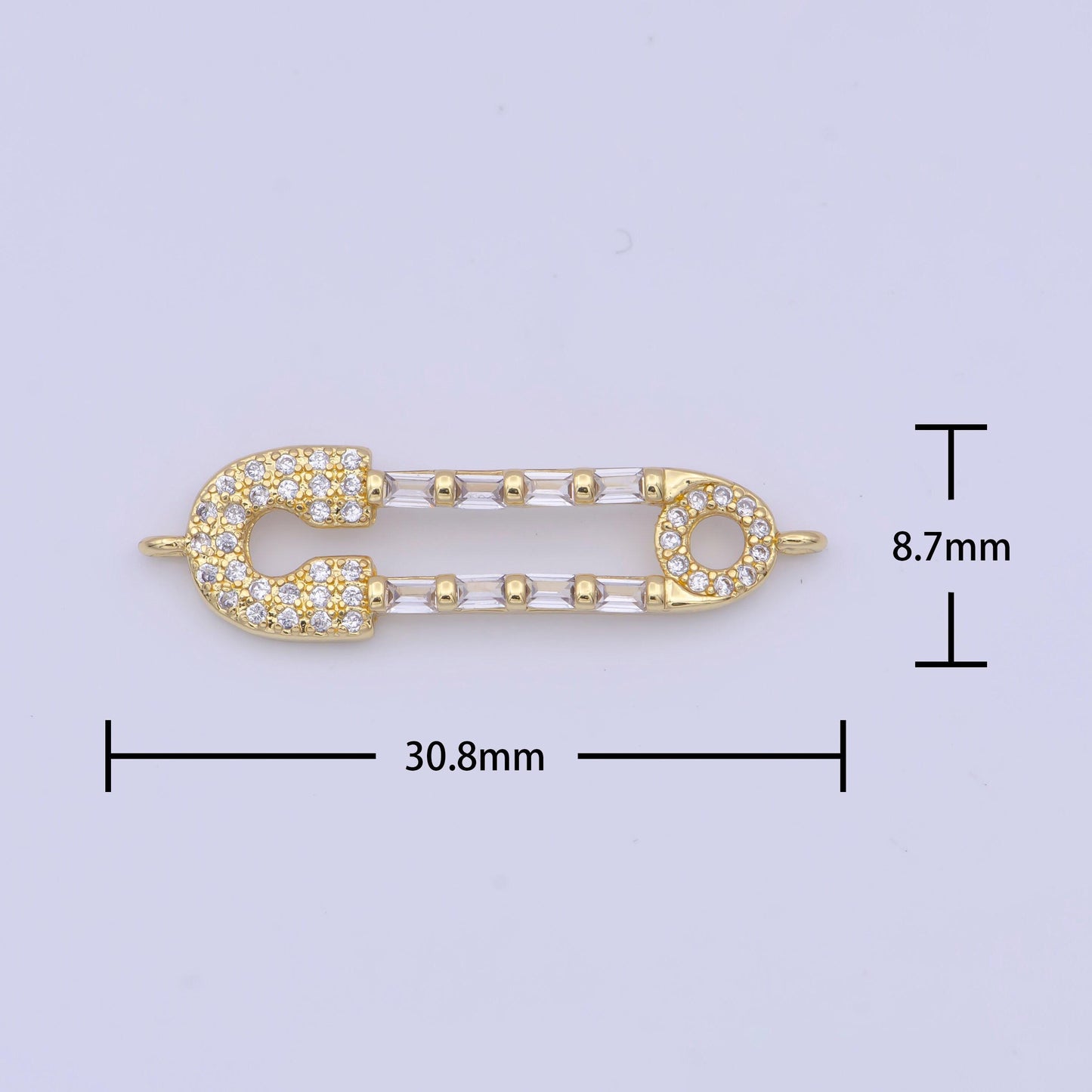 Clear/rainbow gold safety pin charm connector, 24k gold filled multicolor micro paved cz baguette on safety pin connector | g-559, g-560