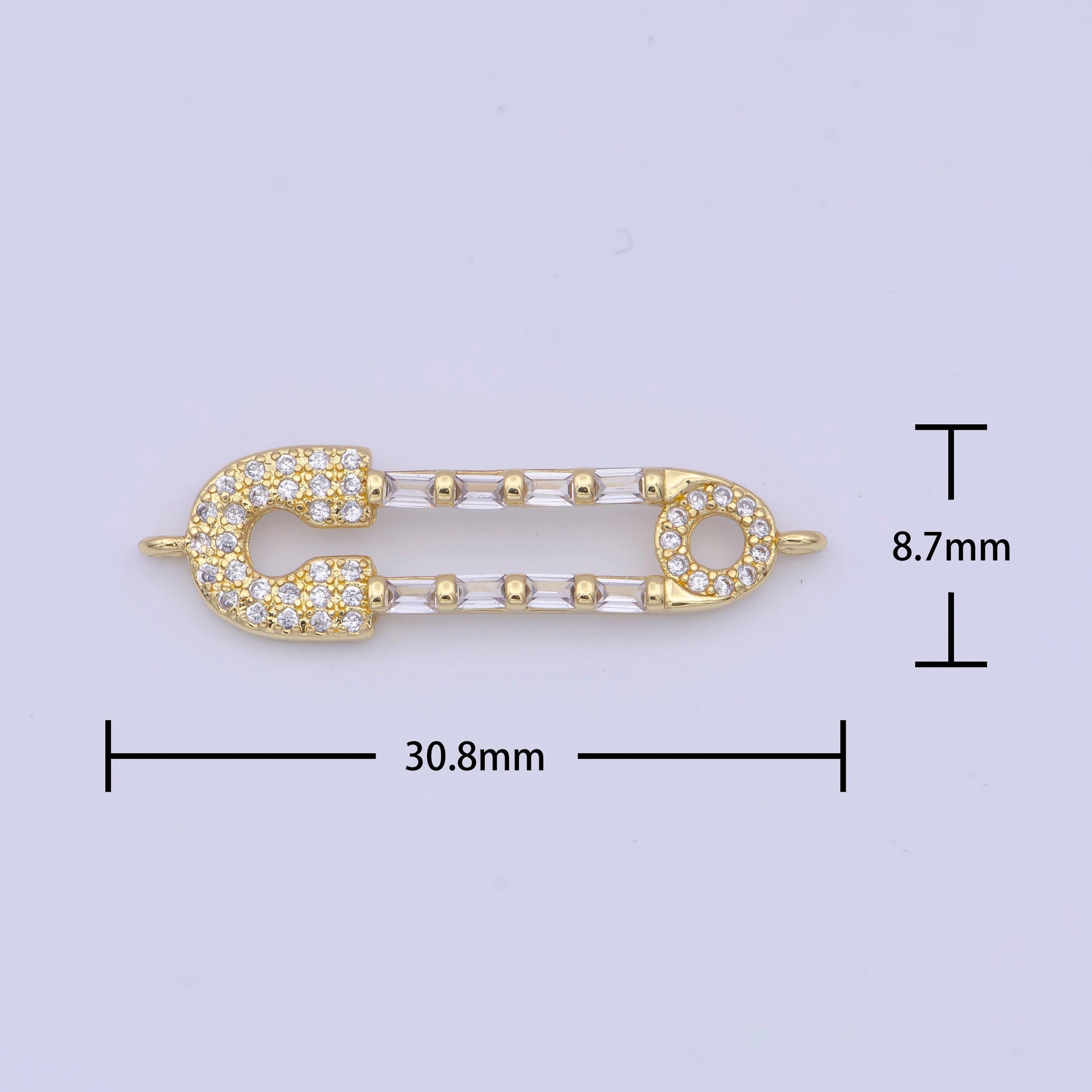 Clear/rainbow gold safety pin charm connector, 24k gold filled multicolor micro paved cz baguette on safety pin connector | g-559, g-560