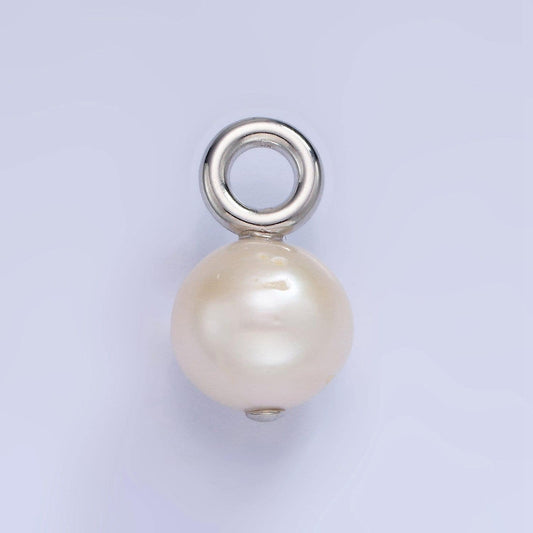 Mini silver pearl charm 11mm potato shape freshwater pearl charm loop 4mm p-1700