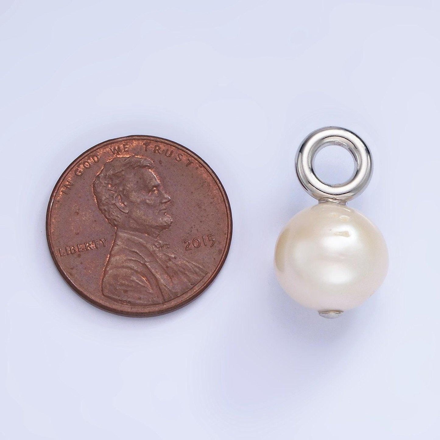 Mini silver pearl charm 11mm potato shape freshwater pearl charm loop 4mm p-1700