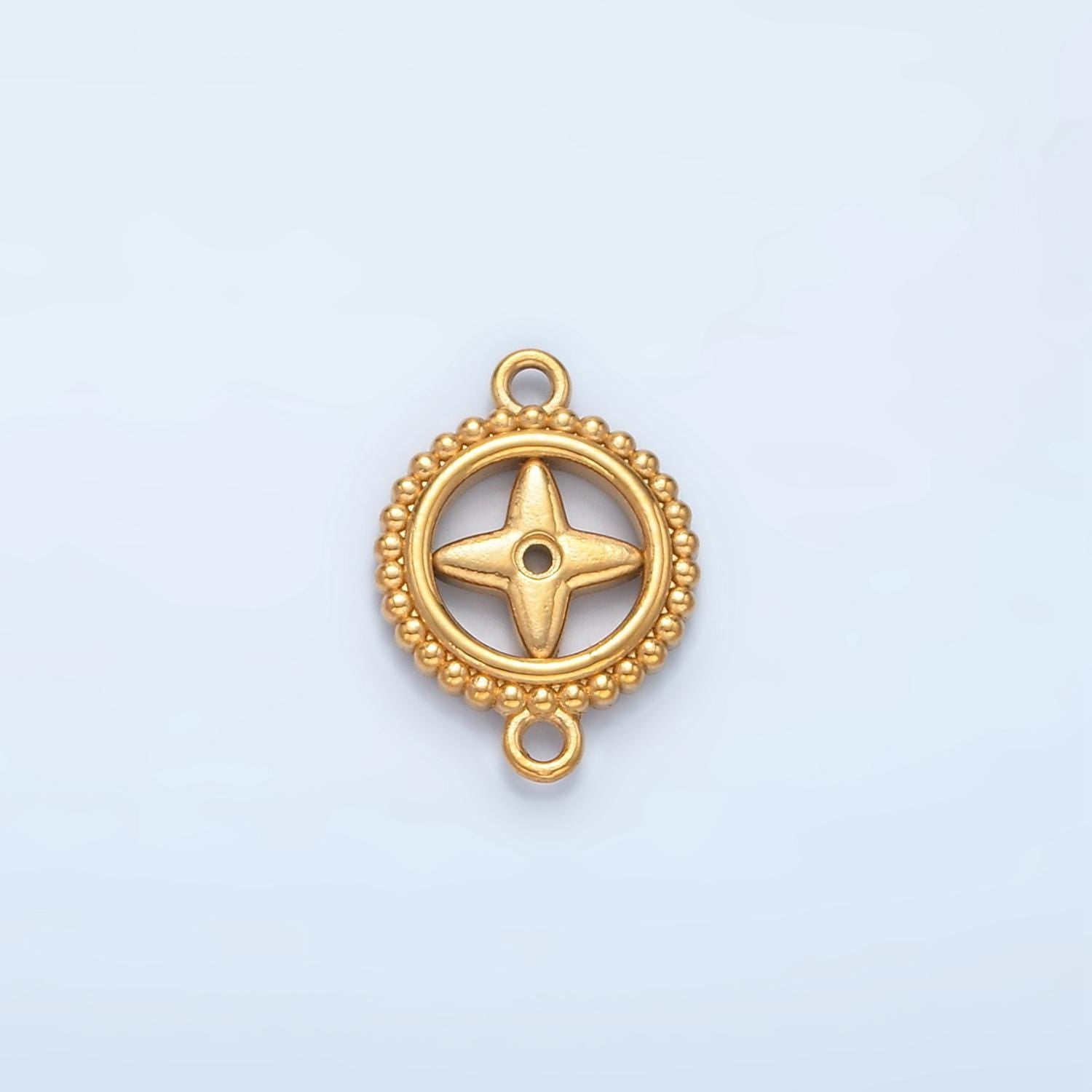 Stainless steel round star charm connector minimalist dotted bezel link connector | f-209
