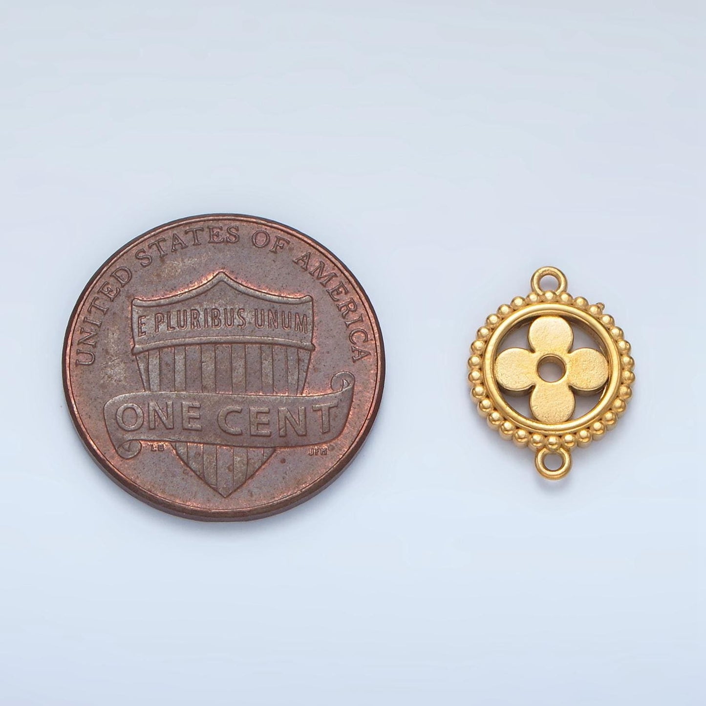 Stainless steel round flower charm connector minimalist dotted bezel link connector | f-225