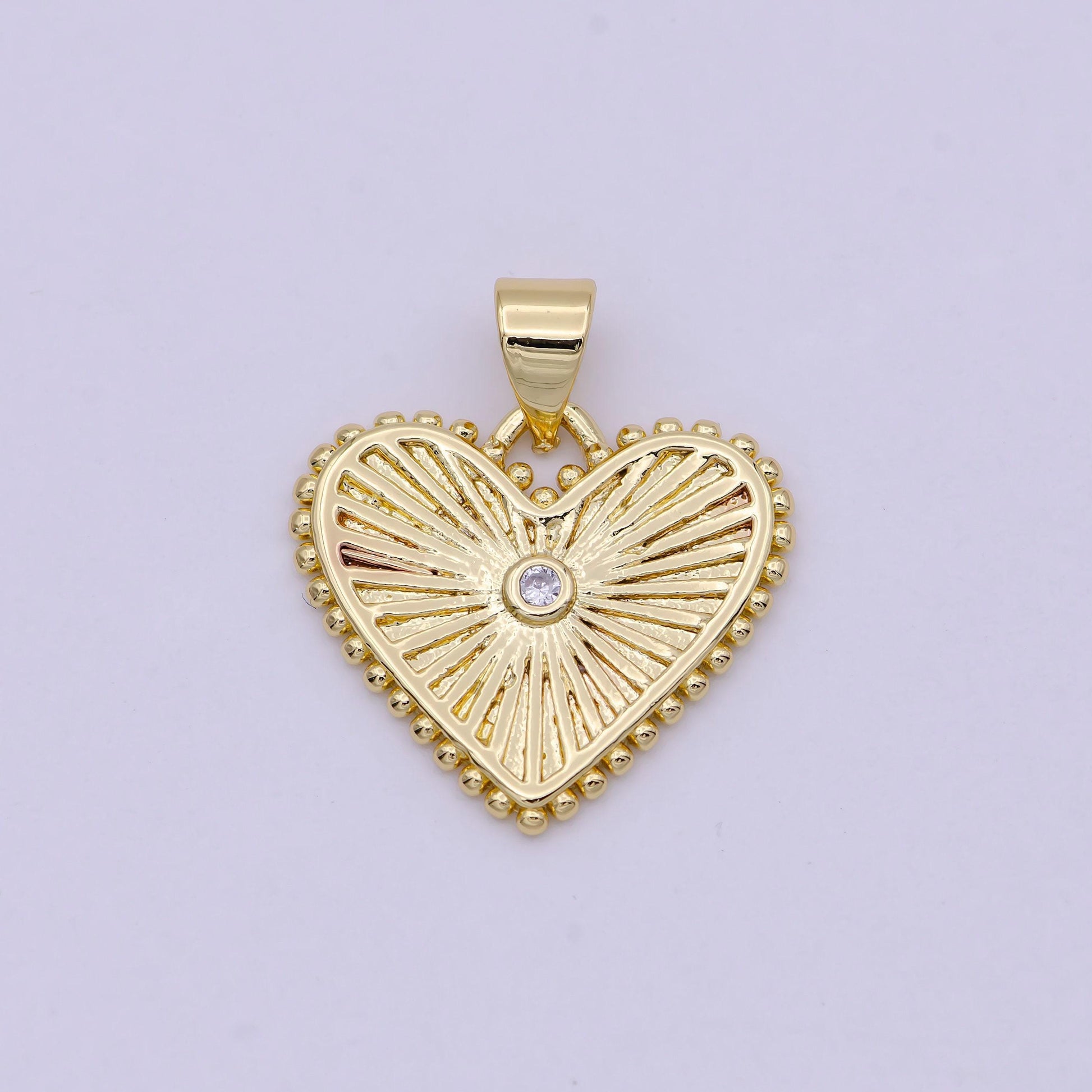 Gold filled radial heart charm necklace clear cz sunburst gold pendant, dainty heart love valentine gift necklace supply h-427