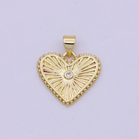 Gold filled radial heart charm necklace clear cz sunburst gold pendant, dainty heart love valentine gift necklace supply h-427