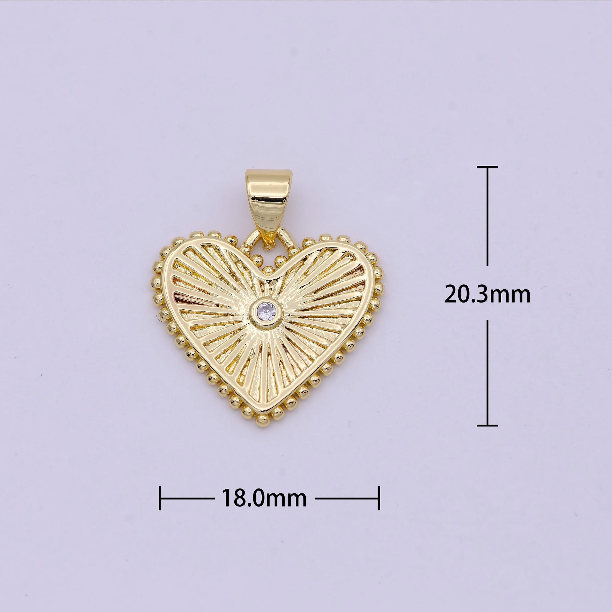 Gold filled radial heart charm necklace clear cz sunburst gold pendant, dainty heart love valentine gift necklace supply h-427