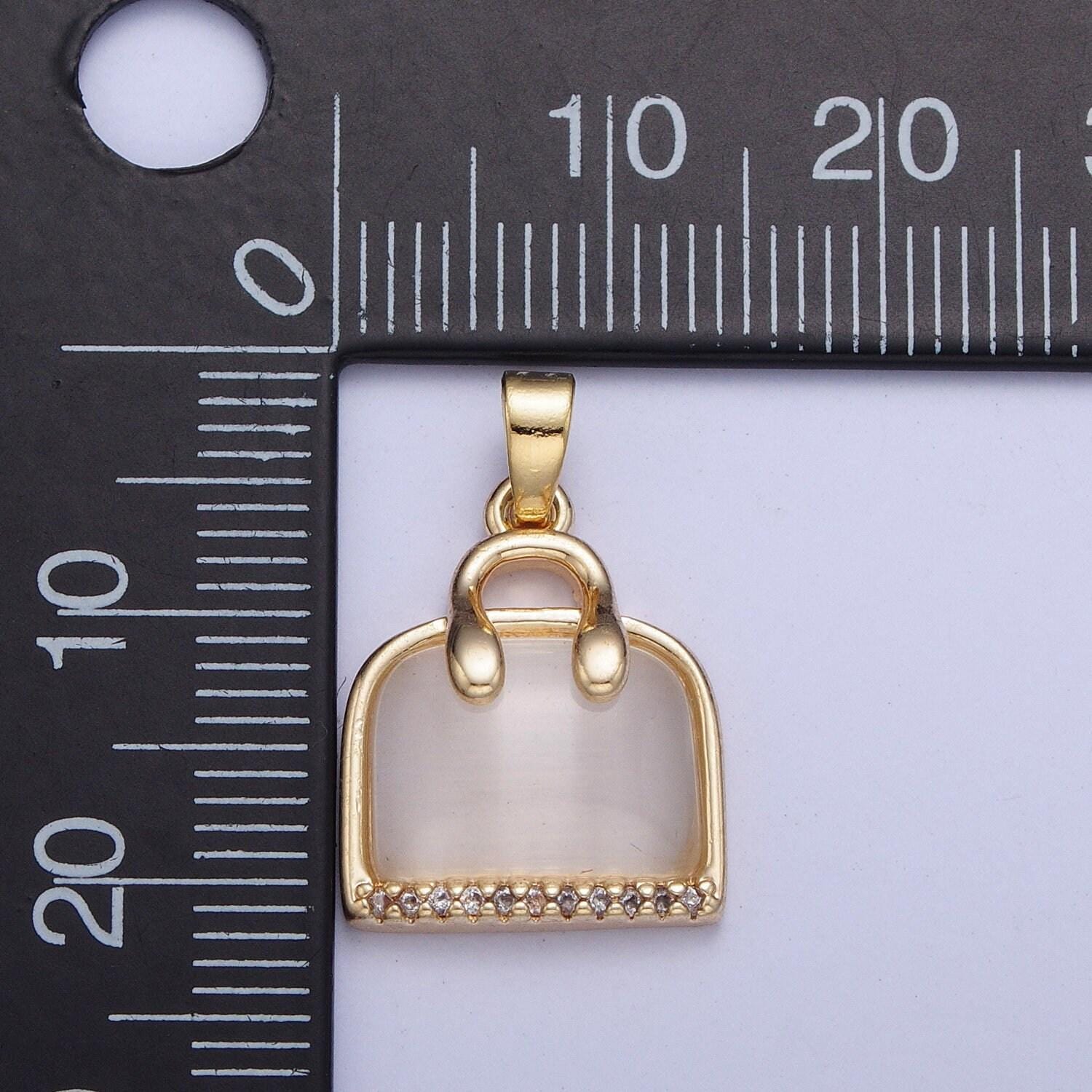 14k gold plated dainty purse bag suitcase tiger eye micro pave cz pendant for bracelet necklace component | x-467