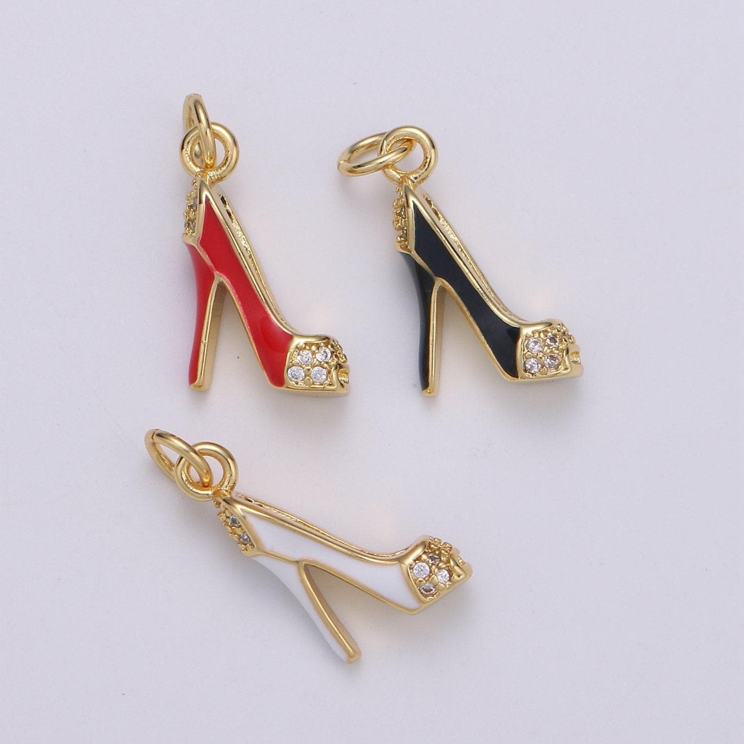 Stiletto heels 24k gold charm micro pave high heel charm, lady's shoes cubic charms, dainty cz minimalist jewelry chgf-1827,1828,1829