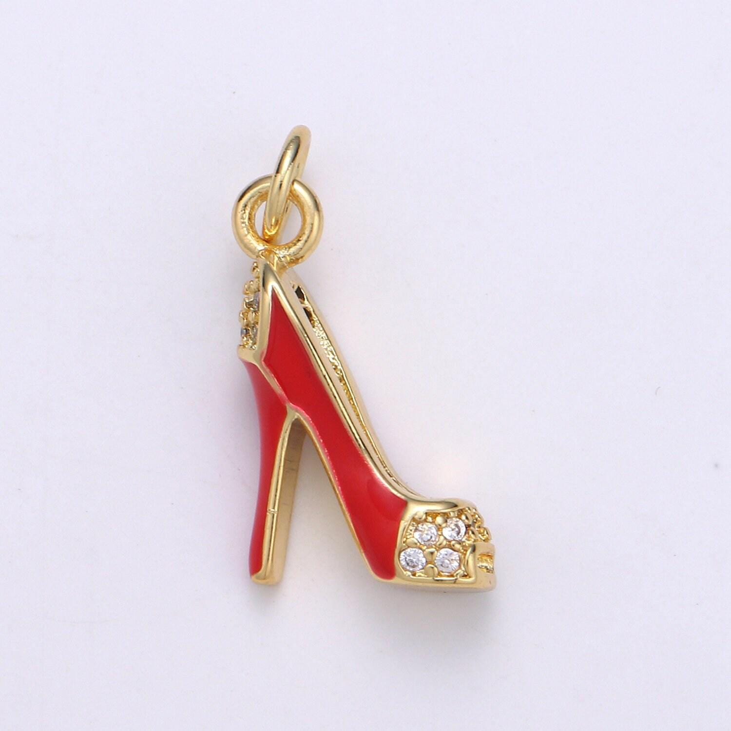 Stiletto heels 24k gold charm micro pave high heel charm, lady's shoes cubic charms, dainty cz minimalist jewelry chgf-1827,1828,1829