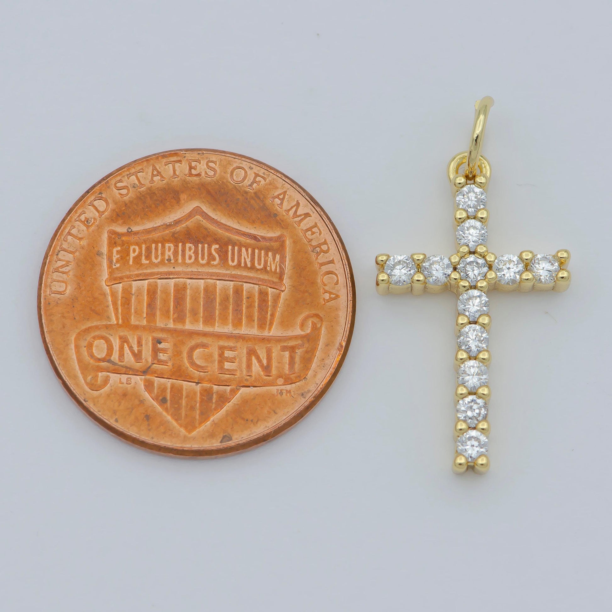 Dainty cross charm pendant 14k gold filled cz micro pave small silver cross charm religious jewelry making necklace cubic zirconia 24x11.5mm