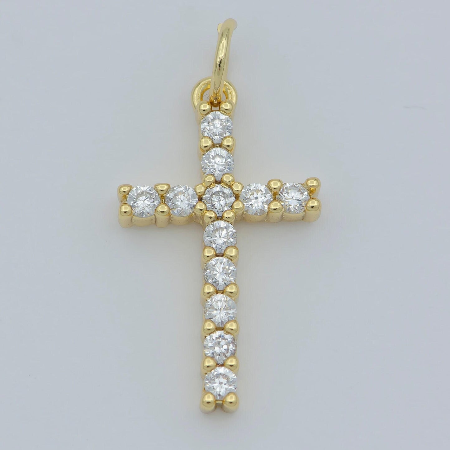 Dainty cross charm pendant 14k gold filled cz micro pave small silver cross charm religious jewelry making necklace cubic zirconia 24x11.5mm