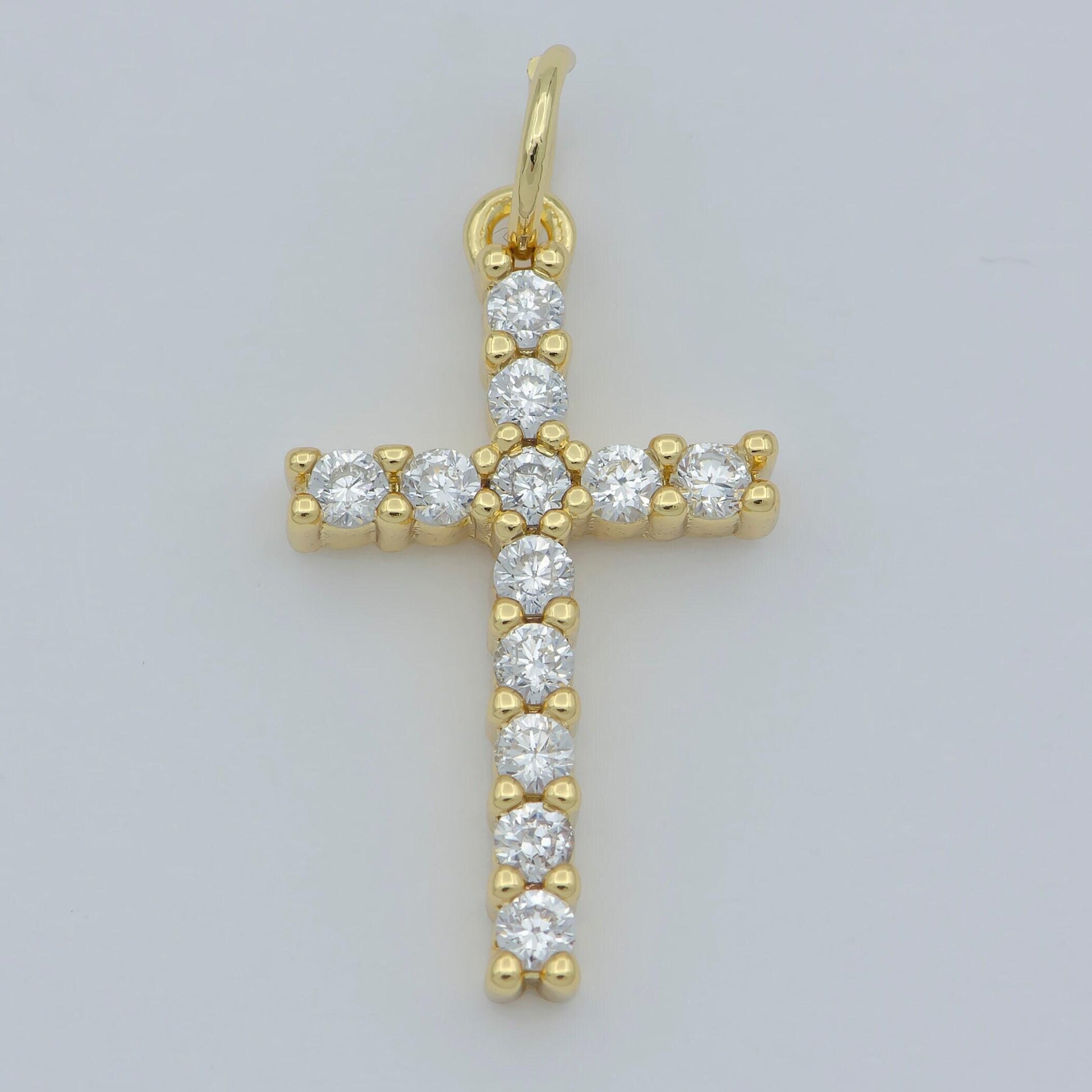 Dainty cross charm pendant 14k gold filled cz micro pave small silver cross charm religious jewelry making necklace cubic zirconia 24x11.5mm